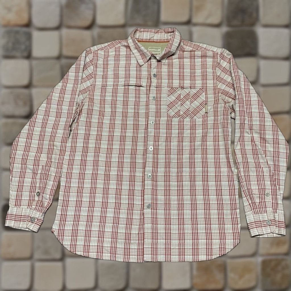 Merrell MERRILL Shirt Men’s LARGE Long Sleeve Button Front OPTI-WICK RUST TAN PLAID EUC Size US L / EU 52-54 / 3 - 1 Thumbnail