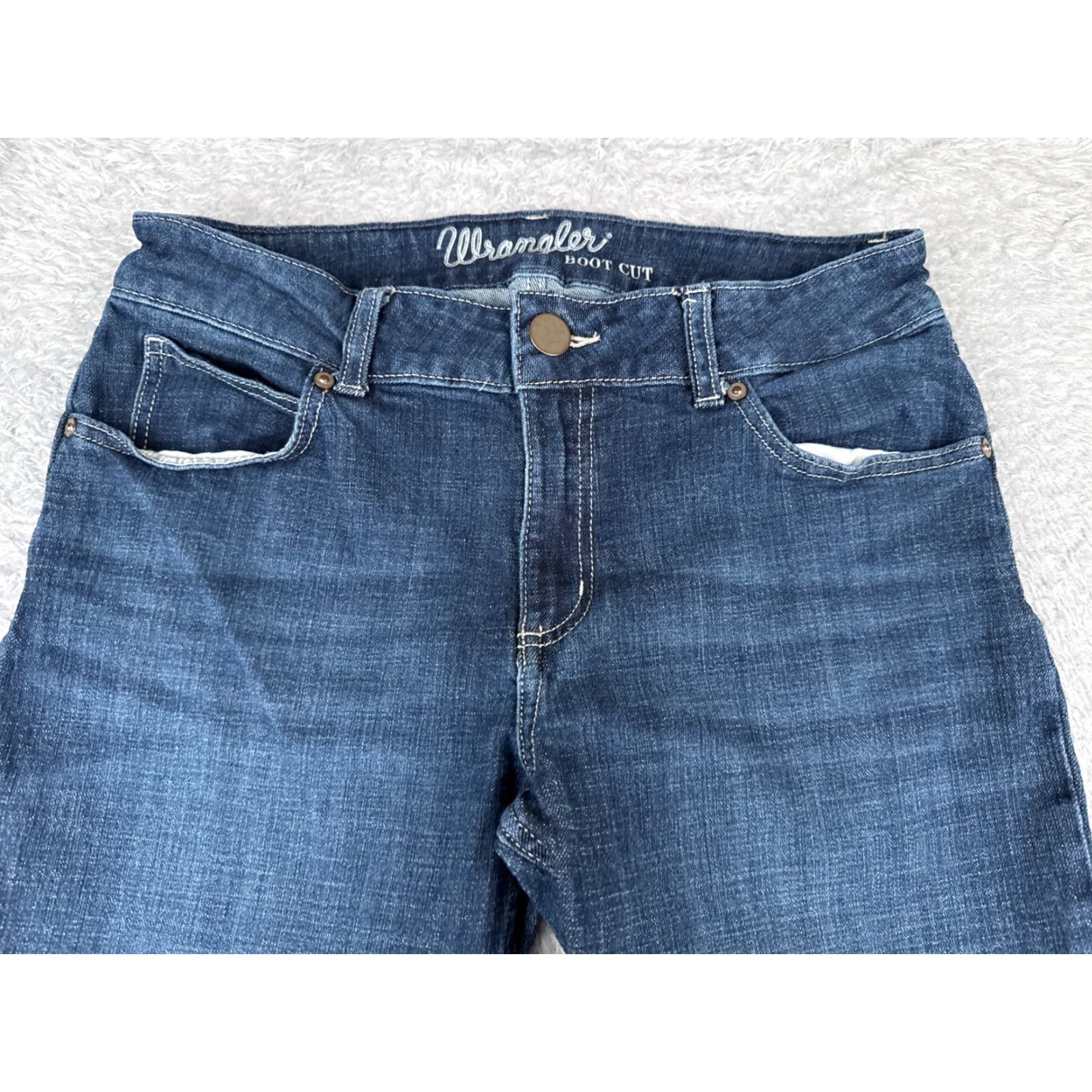 Wrangler Wrangler Jeans Bootcut Women 9 Blue Denim 30x32 Dark Wash Cotton Blend 5-Pocket Distressed Stretch Boots Casual Western Wrangler Size 30" / US 8 / IT 44 - 4 Thumbnail