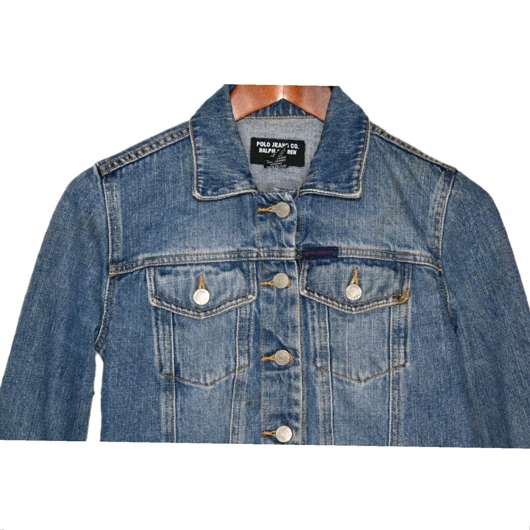 Polo Ralph Lauren VINTAGE Polo Ralph Lauren Denim Trucker Jacket Womens XS Distressed Denim Blue Size XS / US 0-2 / IT 36-38 - 3 Thumbnail