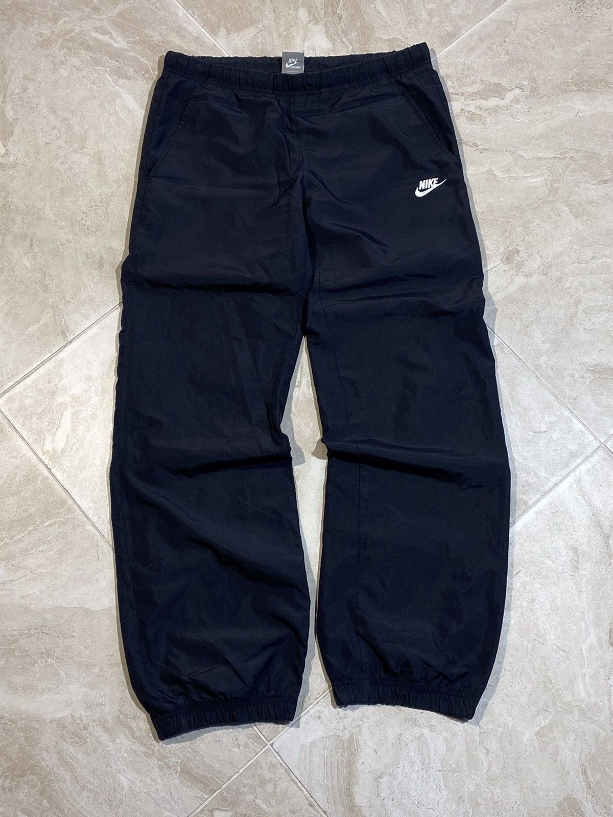 Pre-owned Nike Y2k  Drill Streetwear Style Nylon Track Pants In Black