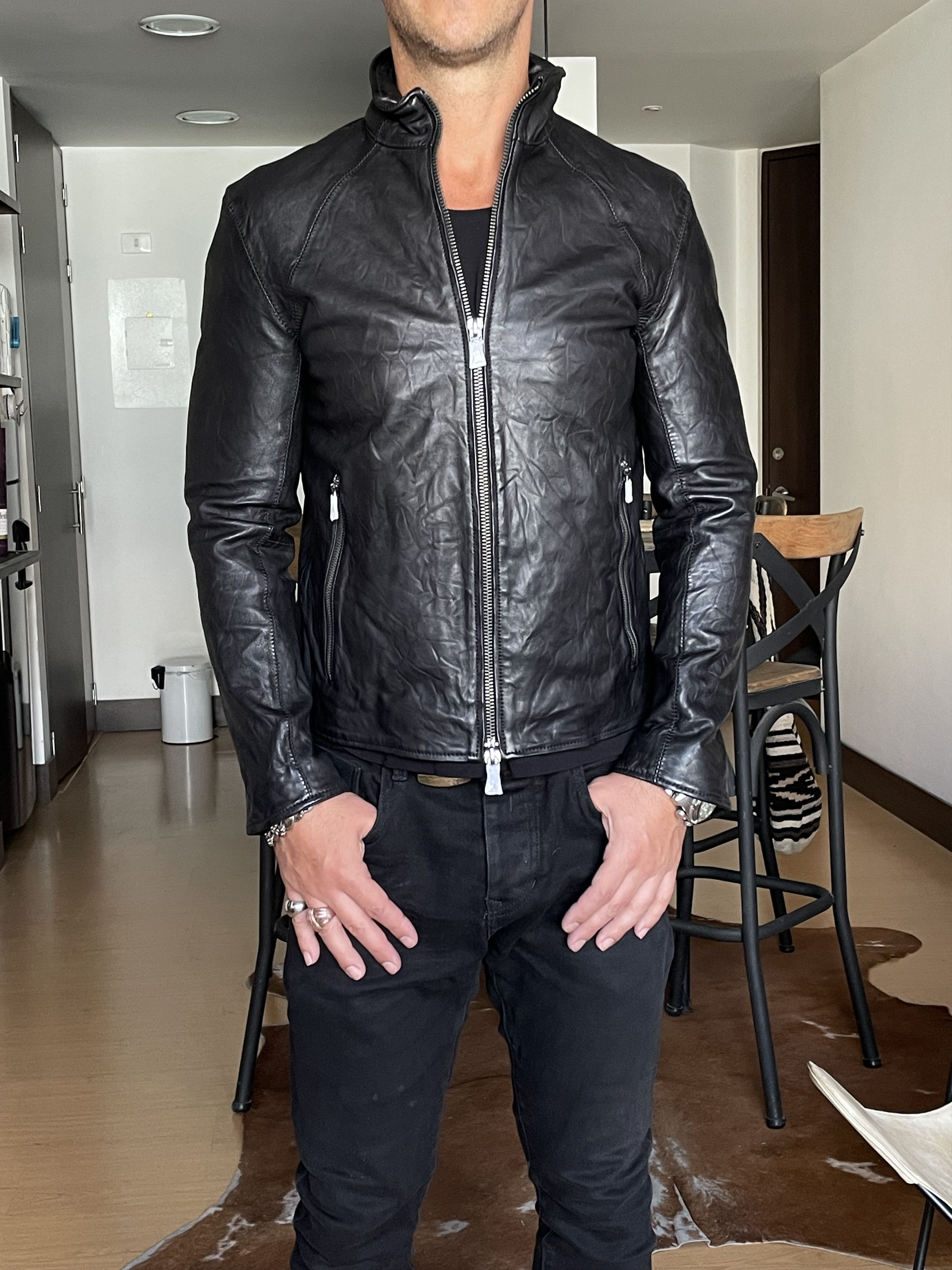 John Varvatos John Varvatos Crinkled Slim Fit Leather Jacket Black Size US S / EU 44-46 / 1 - 7 Thumbnail
