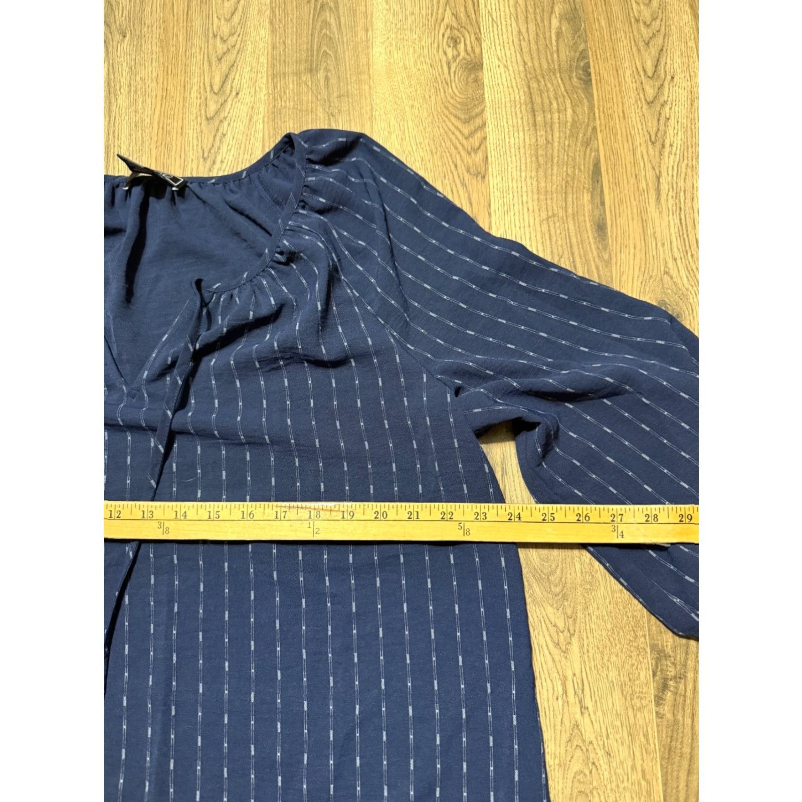 Vintage New York & Company Blouse Womens XL Blue White Striped V-Neck 3/4 Sleeve Casual Shirt Size XL / US 12-14 / IT 48-50 - 7 Thumbnail