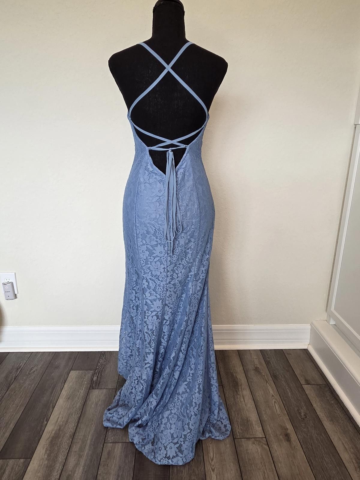 Designer Azazie Steel Blue Maldive Lace Dress - Excellent Condition Size M / US 6-8 / IT 42-44 - 7 Thumbnail