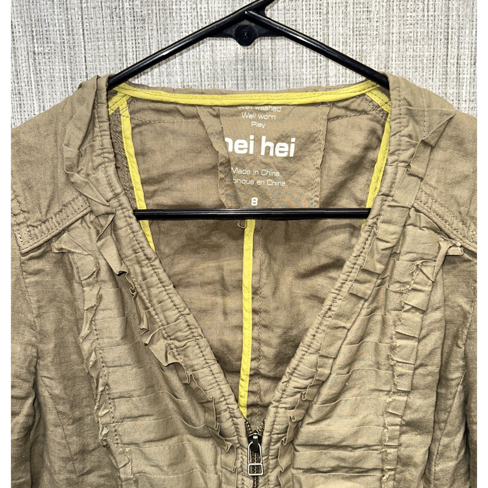 Vintage Hei Hei Womens Jacket Full Zip Casual Linen Beige 8 Regular Fall Winter Size 8 Mens? Size M / US 6-8 / IT 42-44 - 3 Thumbnail
