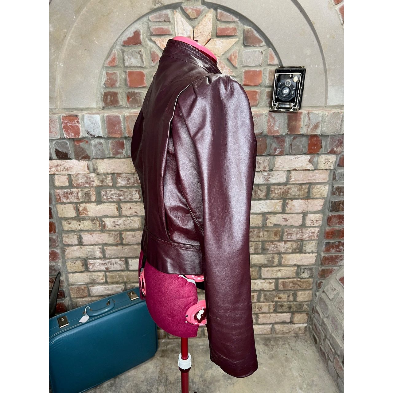 High Sierra leather Jacket OXBLOOD red burgundy wine cropped puff sleeve Size XL / US 12-14 / IT 48-50 - 8 Thumbnail