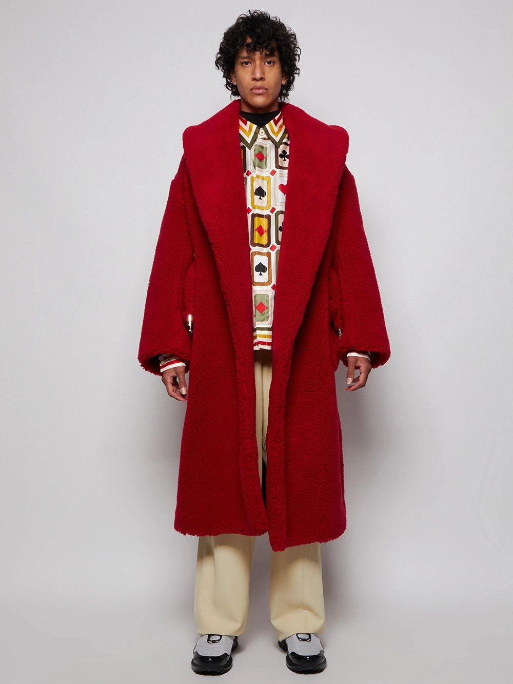Casablanca Red Faux Shearling Belted Robe Coat Size S / US 4 / IT 40 - 2 Thumbnail