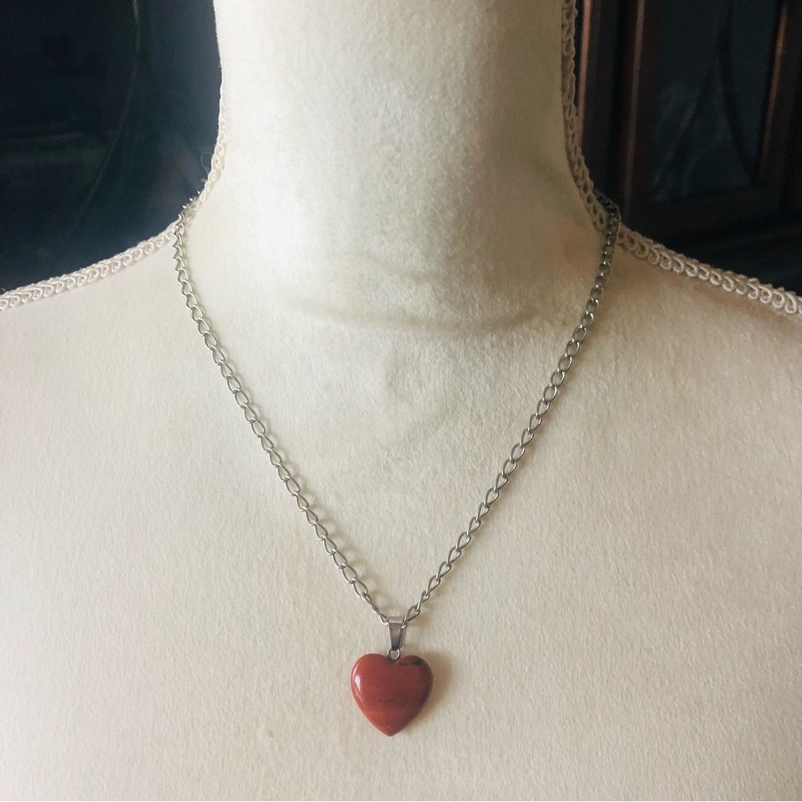 Handmade Handcrafted red jasper heart pendant on chain necklace Size ONE SIZE - 3 Thumbnail