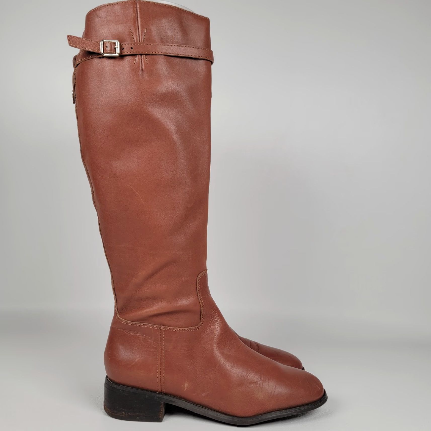 Franco Sarto Franco Sarto Barbara Brown Leather Tall Side Zip Riding Moto Boots Womens 7.5 M Size US 6 / IT 36 - 2 Thumbnail