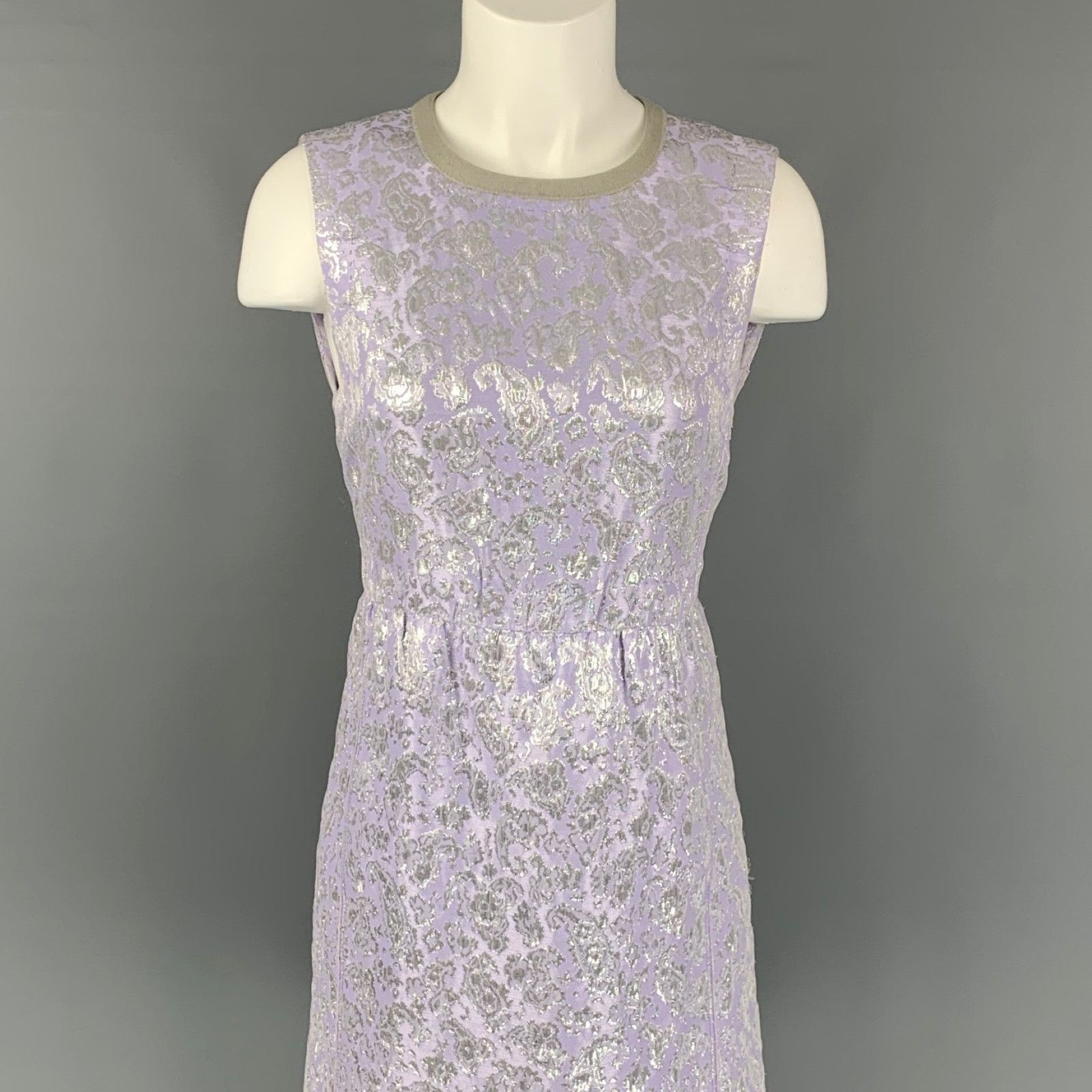 Marc Jacobs Size 6 Lavender & Silver Acetate Blend Jacquard Sheath Dress Size M / US 6-8 / IT 42-44 - 2 Thumbnail