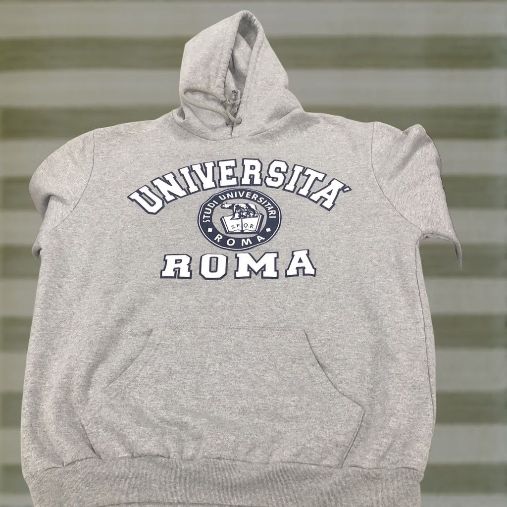 Vintage VTG Universita Roma Pullover Hoodie Sweatshirt Men’s Women’s XL Gray Cotton Made Italy I.T.S Italy University Sports Hoodie Sweatshirt Size XL / US 12-14 / IT 48-50 - 1 Thumbnail