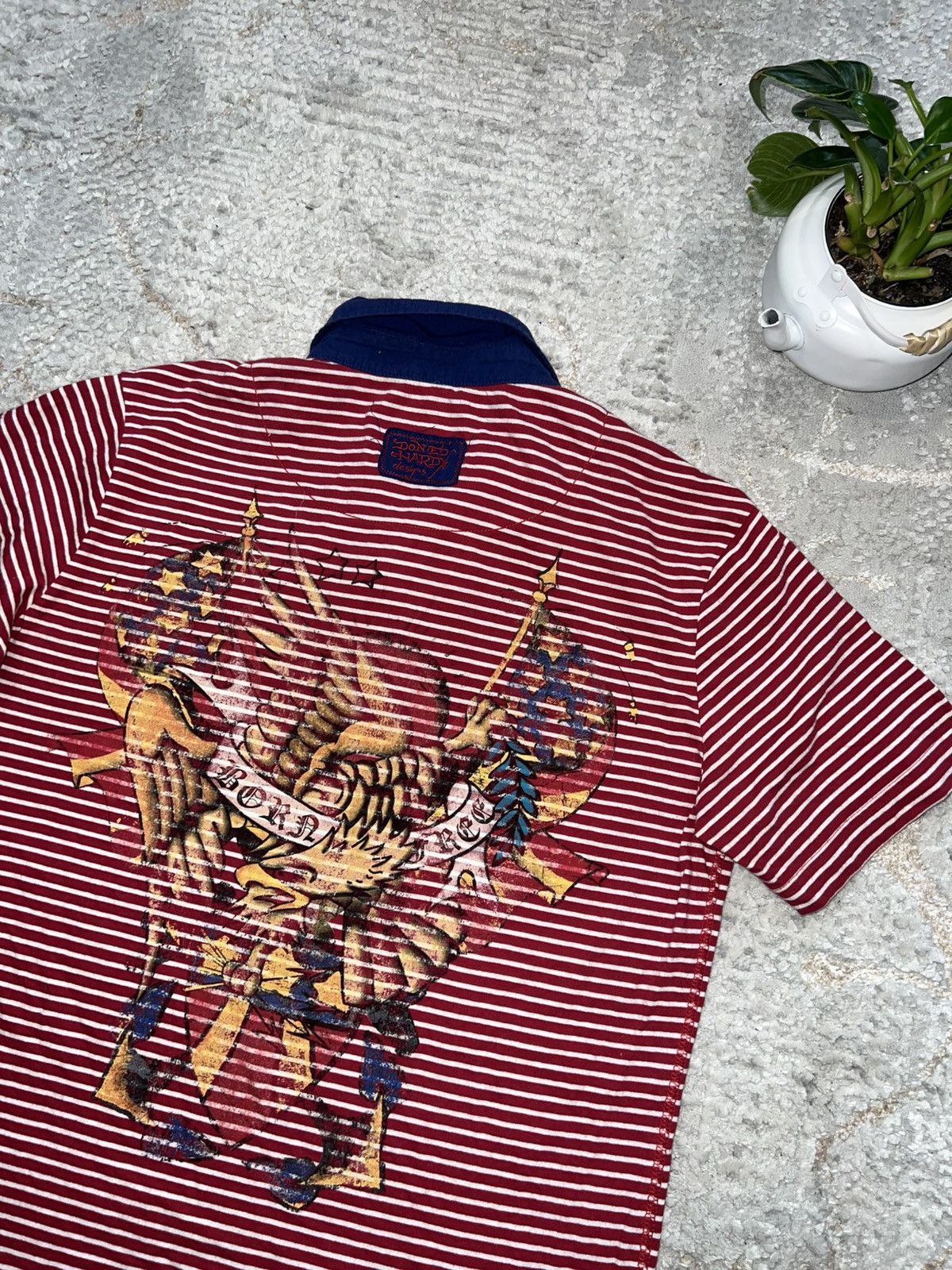 Christian Audigier × Ed Hardy × Vintage ED HARDY VINTAGE 🦍 OVERPRINT SKULL POLO T-SHIRT Y2K TEE Size US L / EU 52-54 / 3 - 4 Thumbnail