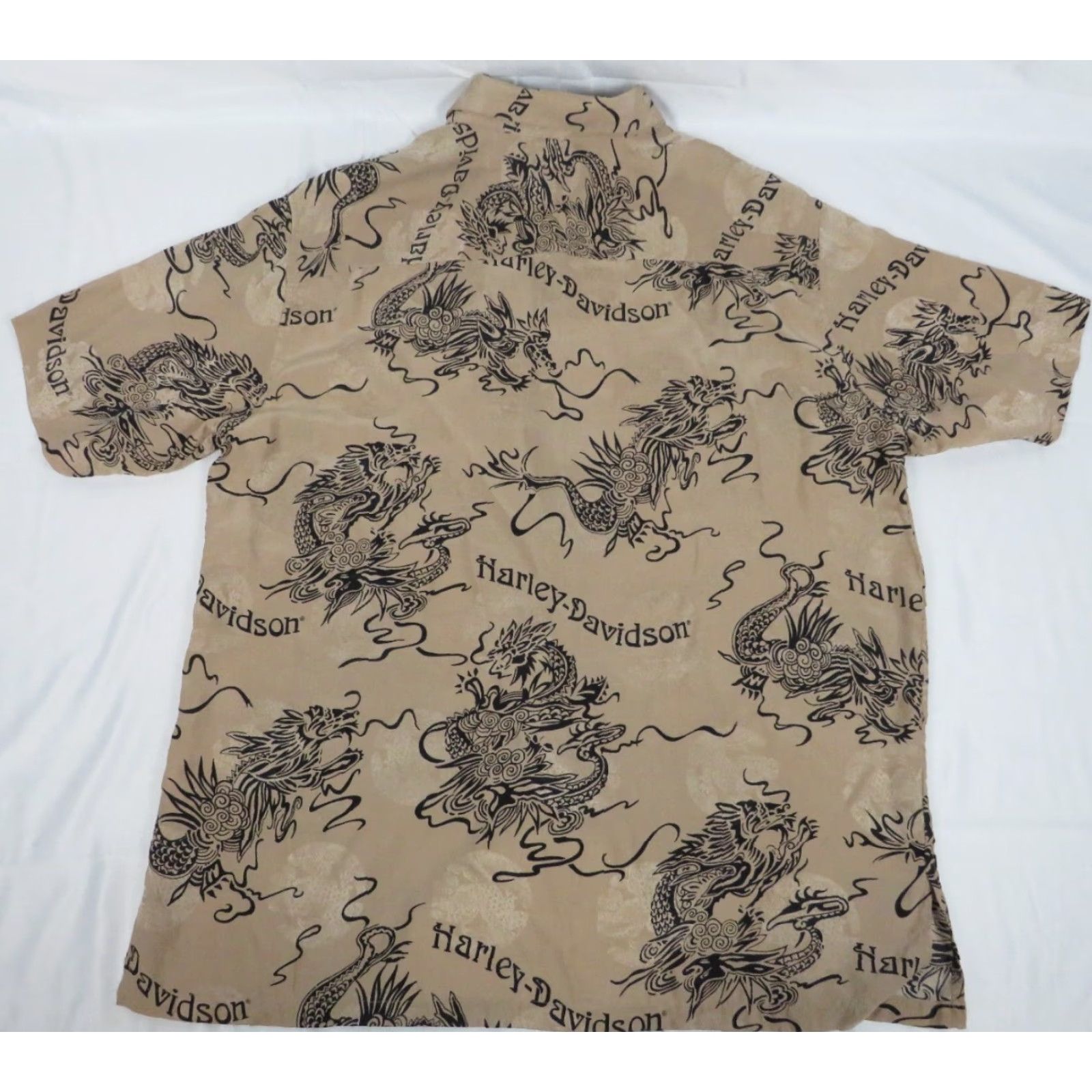 Harley Davidson VINTAGE Harley-Davidson Shirt Dragon Hawaiian Mens Large L Beige Silk Button-Up Short Sleeve >= Size US L / EU 52-54 / 3 - 4 Thumbnail