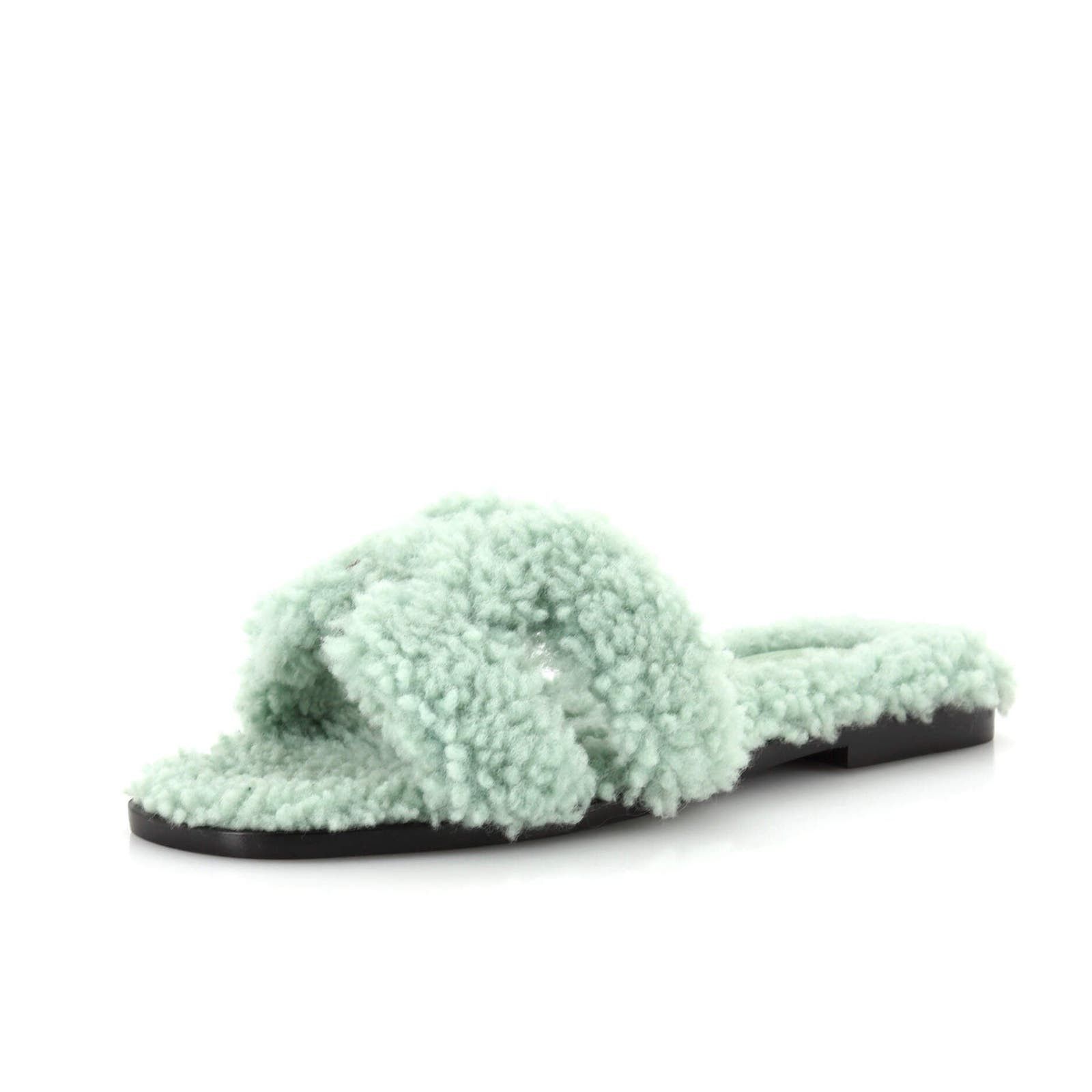 image of Hermes Women's Oran Sandals Shearling None in Green (Size 4)