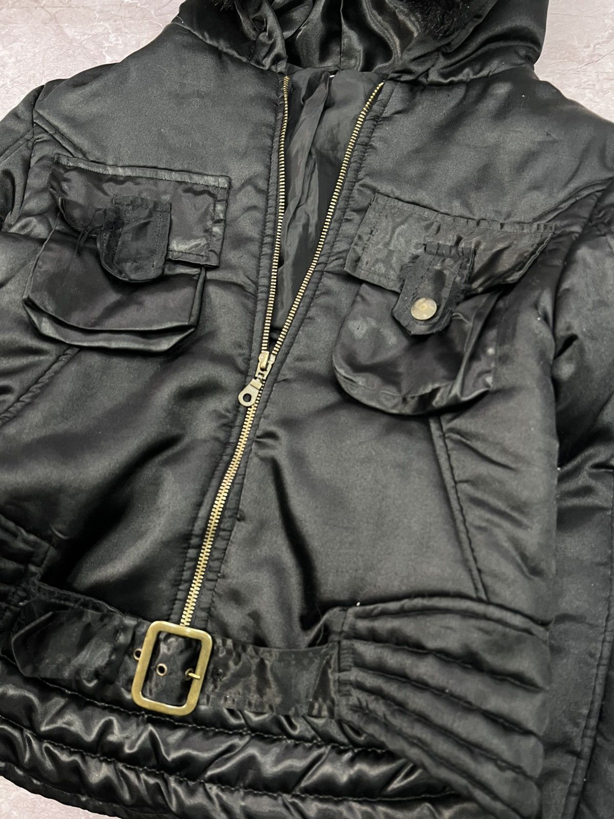 2000s Japanese Punk Grunge Fur Puffer Jacket opium style