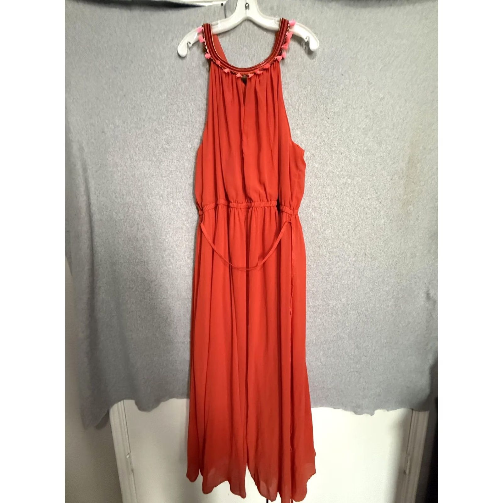Vintage Lane Bryant Dress Womens 28 Orange Tassel Scoop Neck Maxi Sundress Boho Plus Size 4XL / US 24-26 - 2 Thumbnail