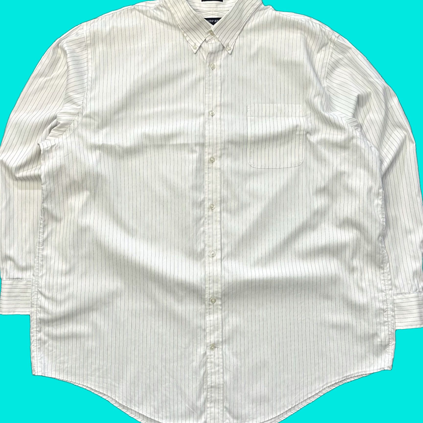 Lands' End Lands' End Button Down Shirt Mens 18.5 37 White Non-Iron Supima Cotton Pinpoint Striped Long Sleeve Dress Shirt Mens XS-XL Size US XXL / EU 58 / 5 - 1 Thumbnail