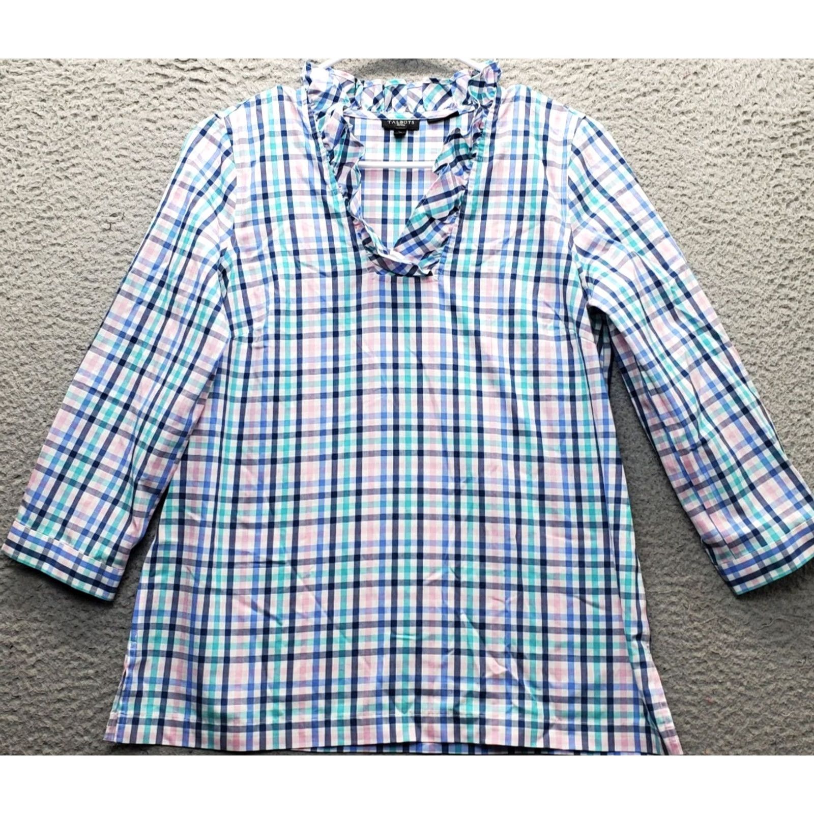 Talbots Talbots Womens Tunic Top 2P V-Neck Plaid Pullover Non-Iron Ruffle Multicolor Casual Shirt Size XS / US 0-2 / IT 36-38 - 2 Thumbnail