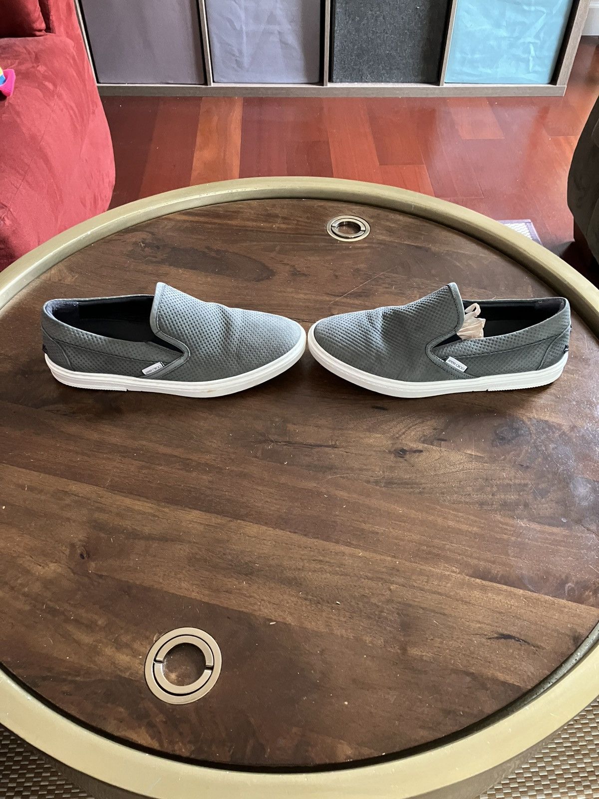Jimmy Choo Jimmy Choo Grey/Green Skater Suede Leather Slip on Sneakers Size US 10.5 / IT 40.5 - 2 Thumbnail
