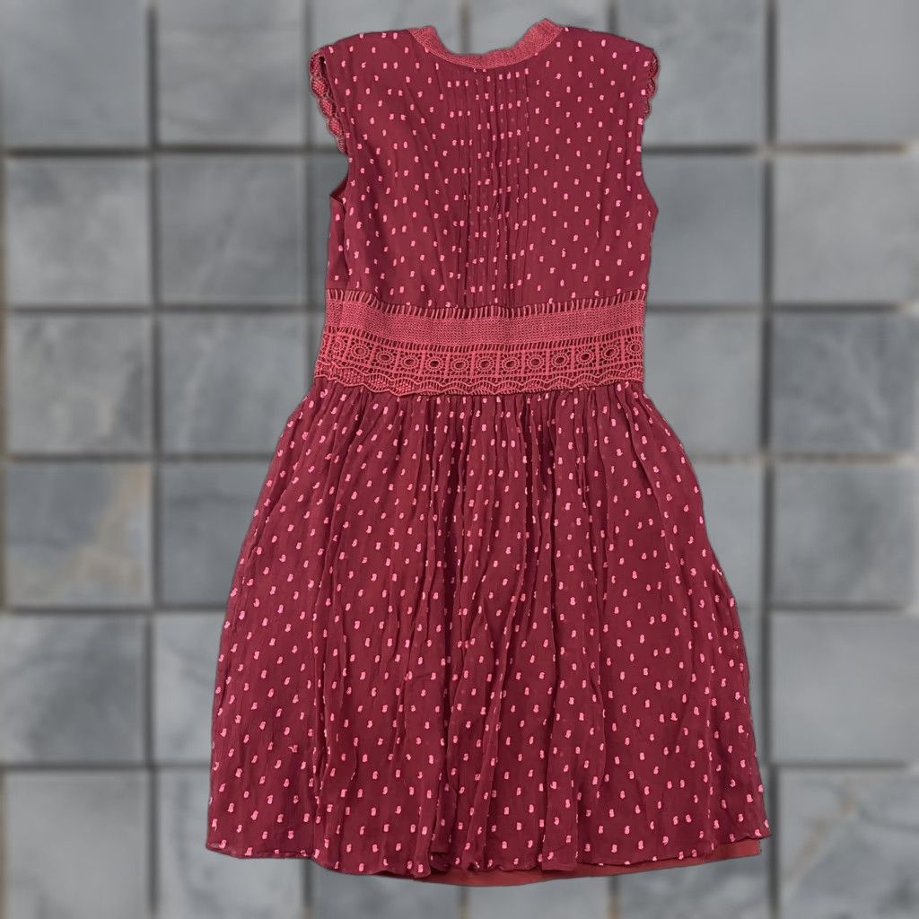 Vintage Ranna Gill Dress Womens 2 Burgundy Clip Dot Crochet Lace V-Neck Sleeveless Boho Dress Clip Dot Burgundy V-Neck Sleeveless Womens Size XS / US 0-2 / IT 36-38 - 1 Thumbnail