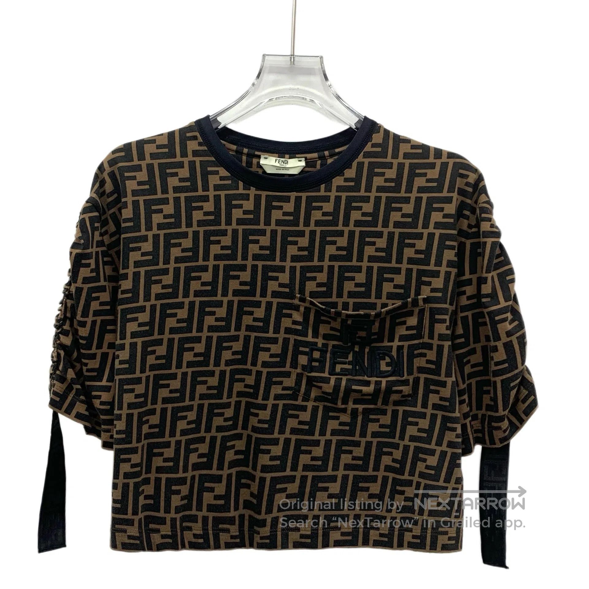 Fendi FENDI Dark Brown Double F Printed Cotton Crew Neck Short-S Size US S / EU 44-46 / 1 - 1 Thumbnail