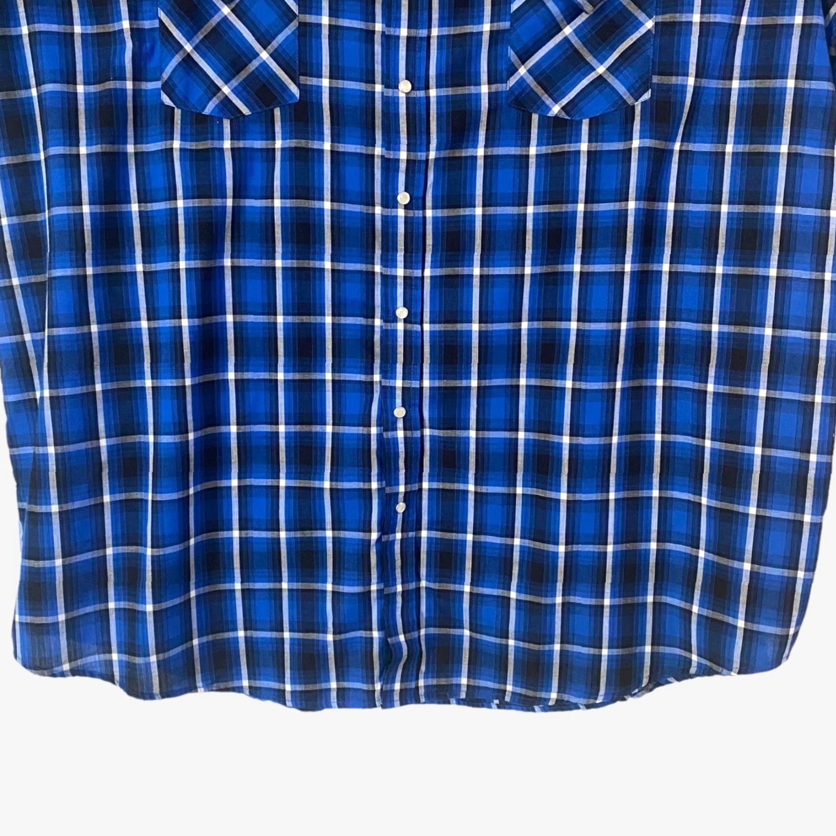 Vintage Plains Western Wear Button-Up Shirt Plaid Blue Long-Sleeve Mens 3XLT Snap Pocket Western Cotton Blend Swingo? Size US XXL / EU 58 / 5 - 7 Thumbnail