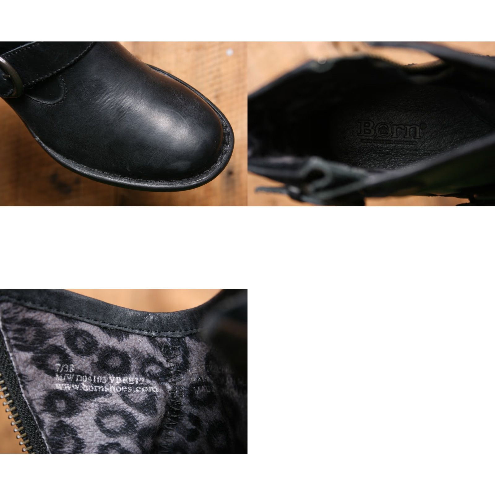 Born BORN Regis Black Leather Leopard Print Lined Buckle Strap Ankle Boots Sz. 7 Boots Womens Leather Buckle Ankle Bootie 7 Female Size US 7 / IT 37 - 8 Thumbnail