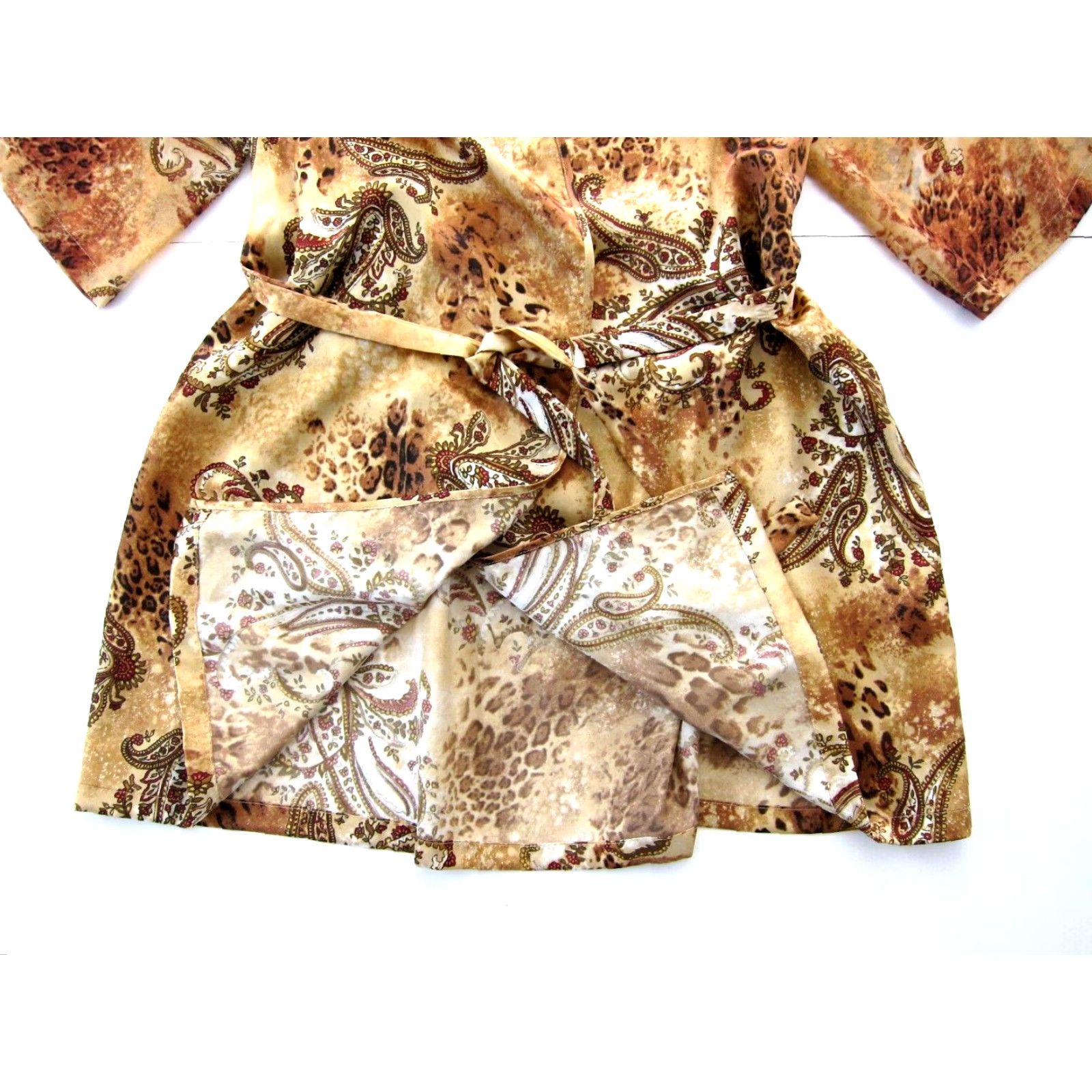 Vintage VINTAGEExpressions Silky Pink Brown Floral Cheetah Tie Short Robe Women Medium Size 32" / US 10 / IT 46 - 7 Thumbnail