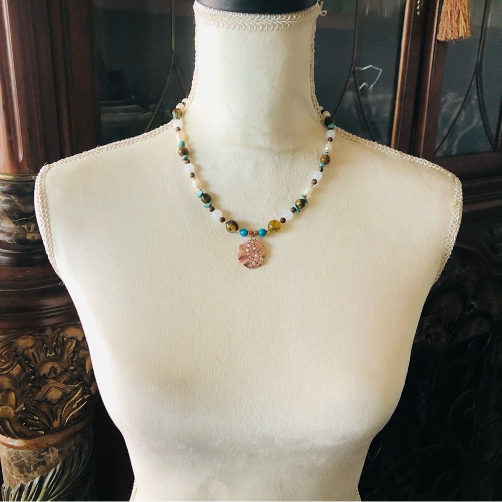 Handmade Handcrafted howlite jasper tiger eye pearl necklace Size ONE SIZE - 4 Thumbnail