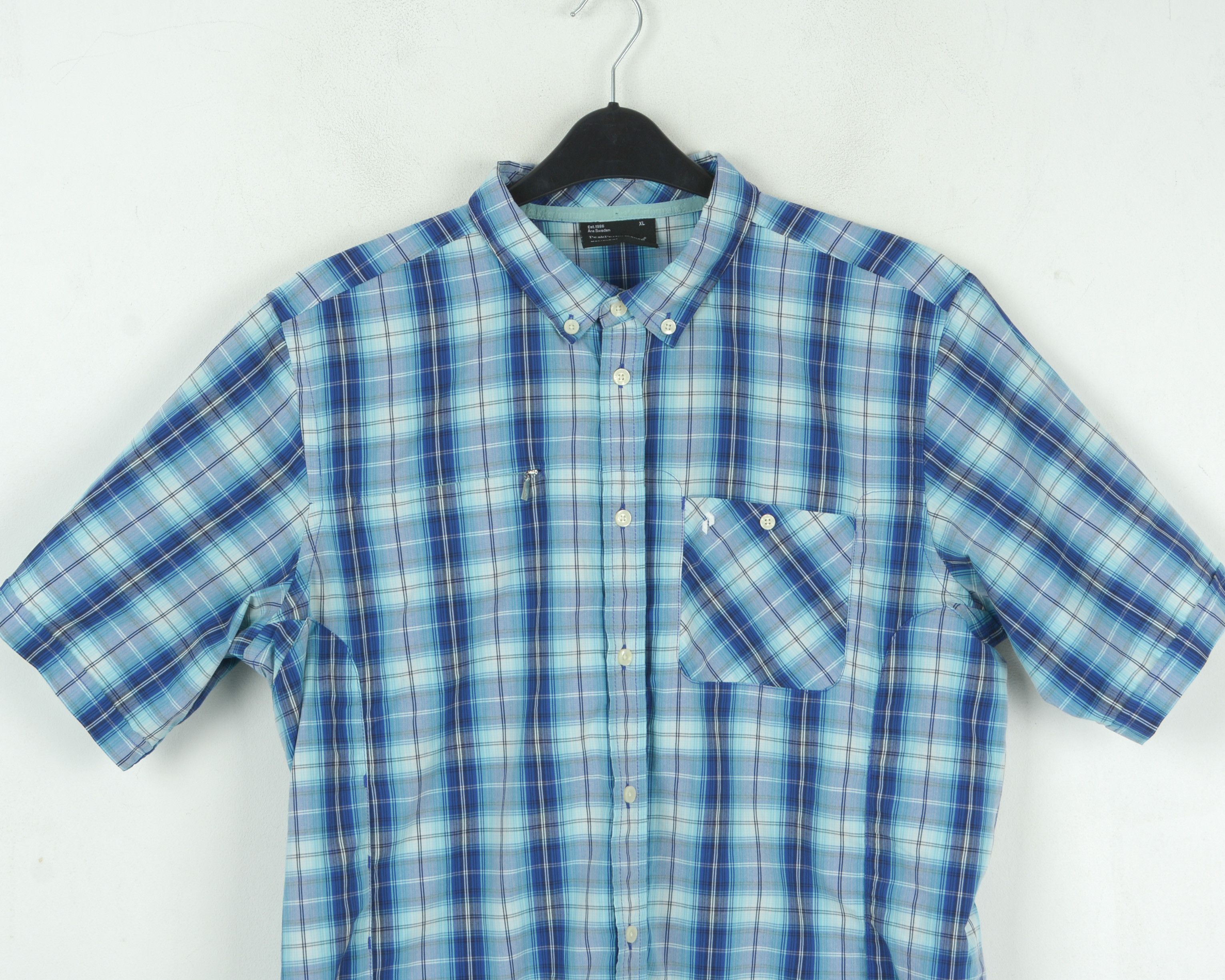 Peak Performance Mens XL Casual Shirt Checked Blue Tartan Short Sleeved Top Size US XL / EU 56 / 4 - 2 Thumbnail