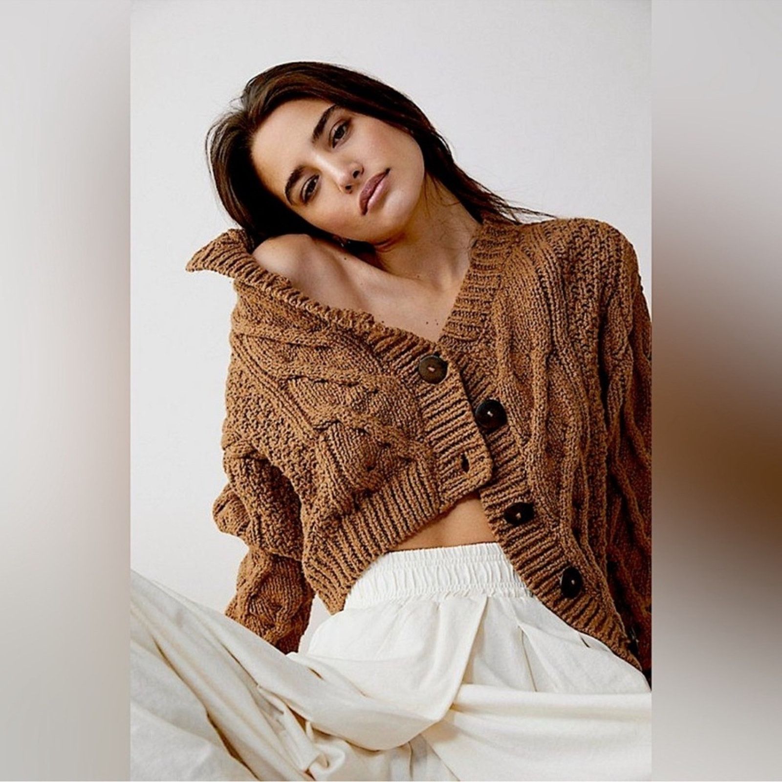 Free People 🎉LAST CHANCE🎉Free People Bonfire Cardi Beaver Fur Size L / US 10 / IT 46 - 1 Thumbnail