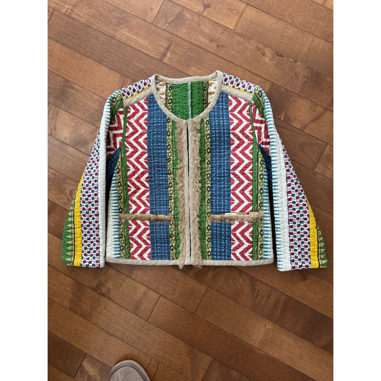 Other Cropped Boho chic quilted colorful fringed jacket x small Size XS / US 0-2 / IT 36-38 - 18 Thumbnail
