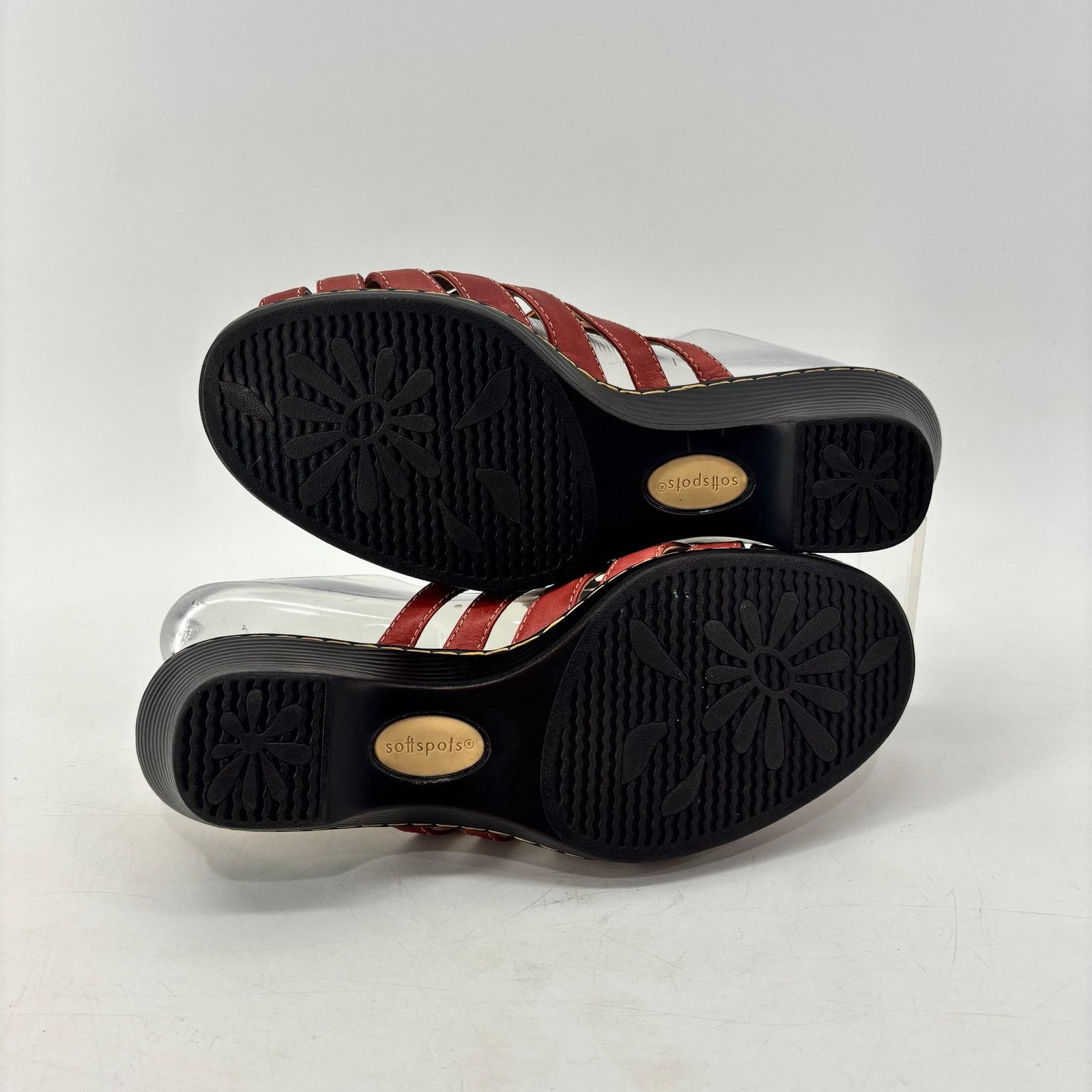 Vintage Softspots Leather Red Size 7.5 Womens Sandals Slip On Wedge Size ONE SIZE - 7 Thumbnail