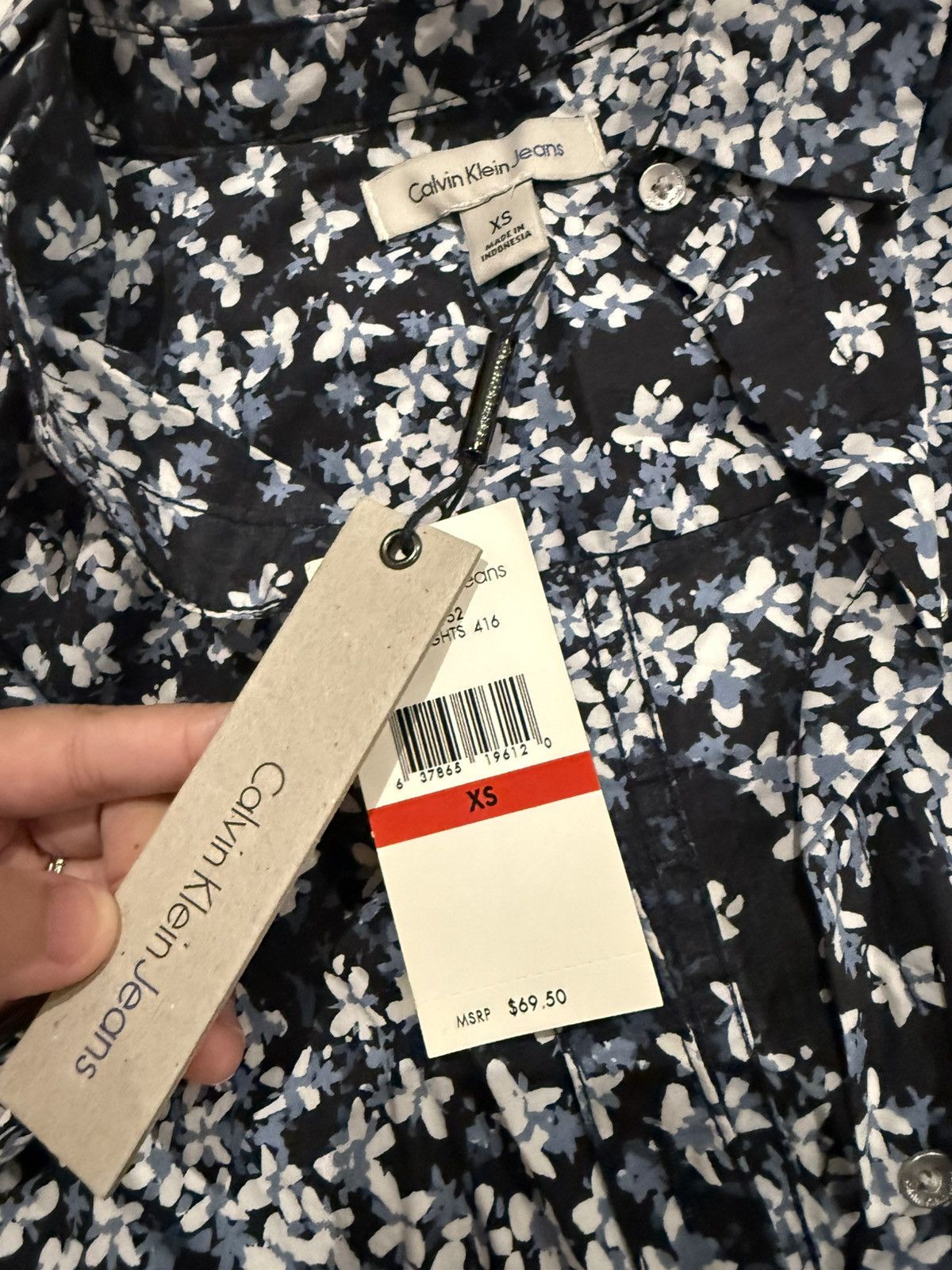 Calvin Klein CK women blue flora shirt size xs Size XS / US 0-2 / IT 36-38 - 9 Thumbnail
