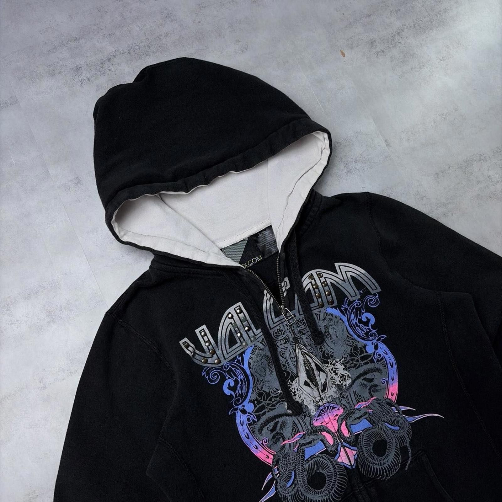 Volcom Y2K Black Volcom Grunge Surfwear Gothic Zip Up Hoodie Size M / US 6-8 / IT 42-44 - 5 Thumbnail