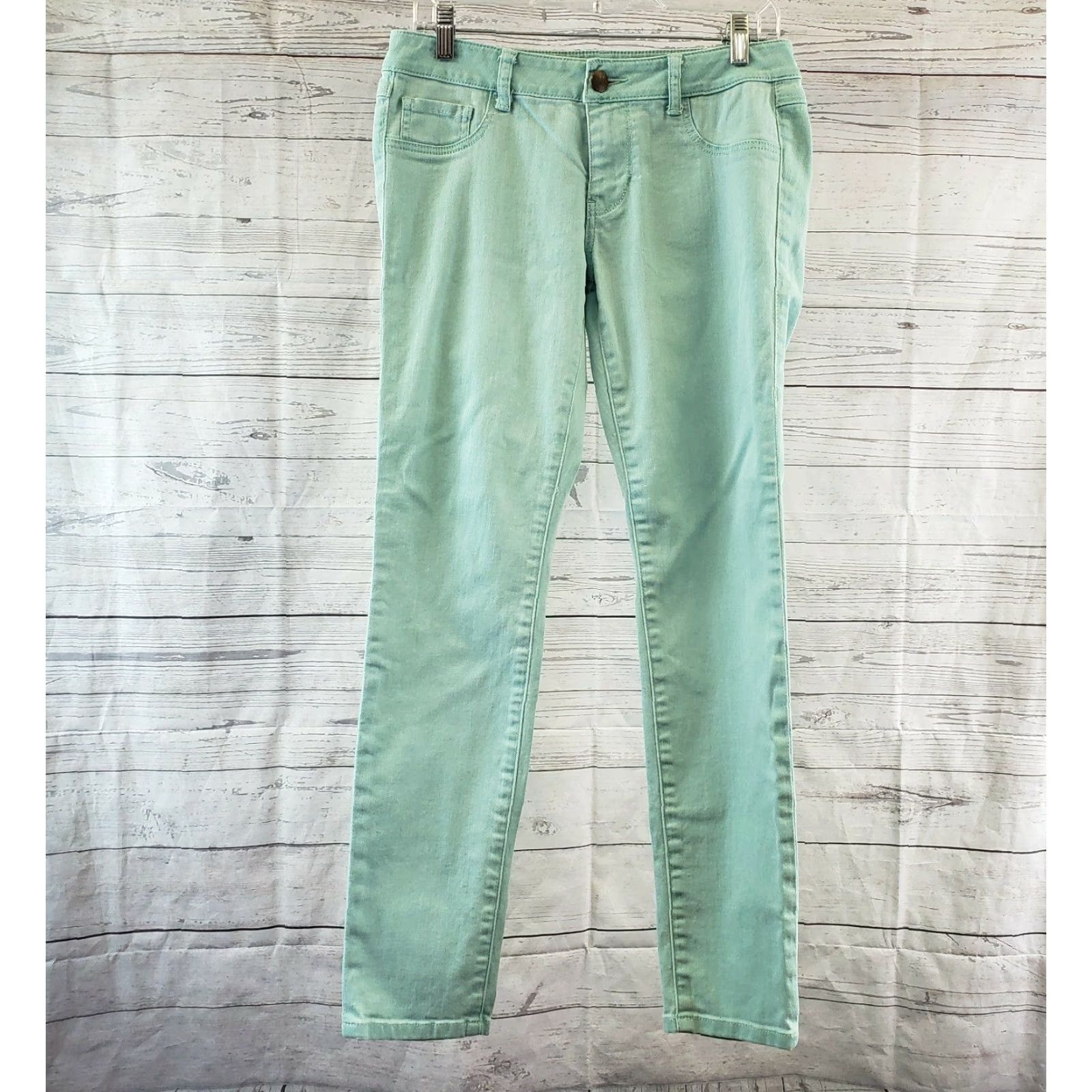 Vintage CAbi 322 Womens Thin Mint Skinny Jeans Sz 4 Green Mid Rise Cotton Blend Size 27" / US 4 / IT 40 - 2 Thumbnail