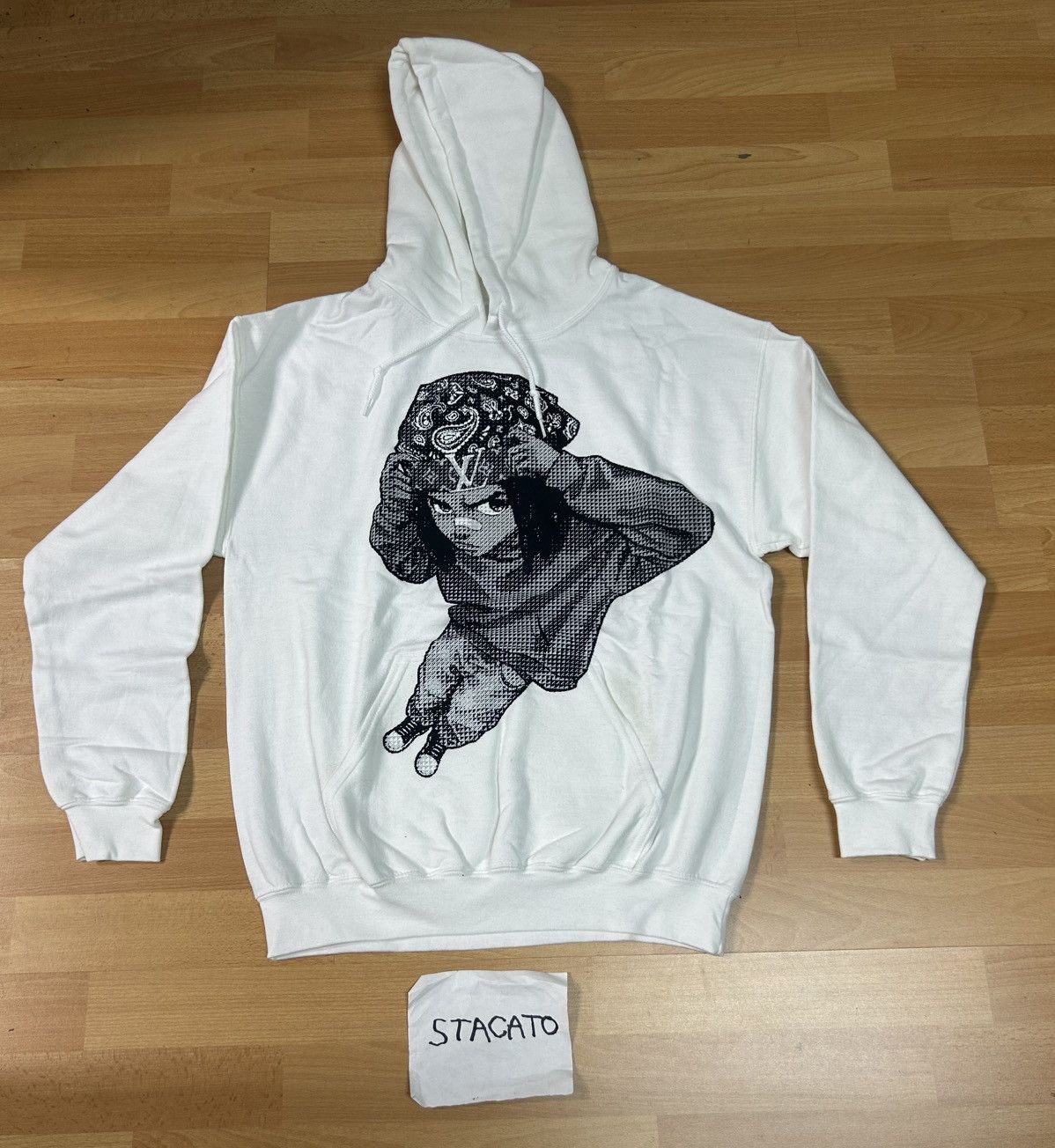 Band Tees × Rap Tees Eem Triplin LV Boondocks Riley Hoodie White Size US M / EU 48-50 / 2 - 1 Thumbnail