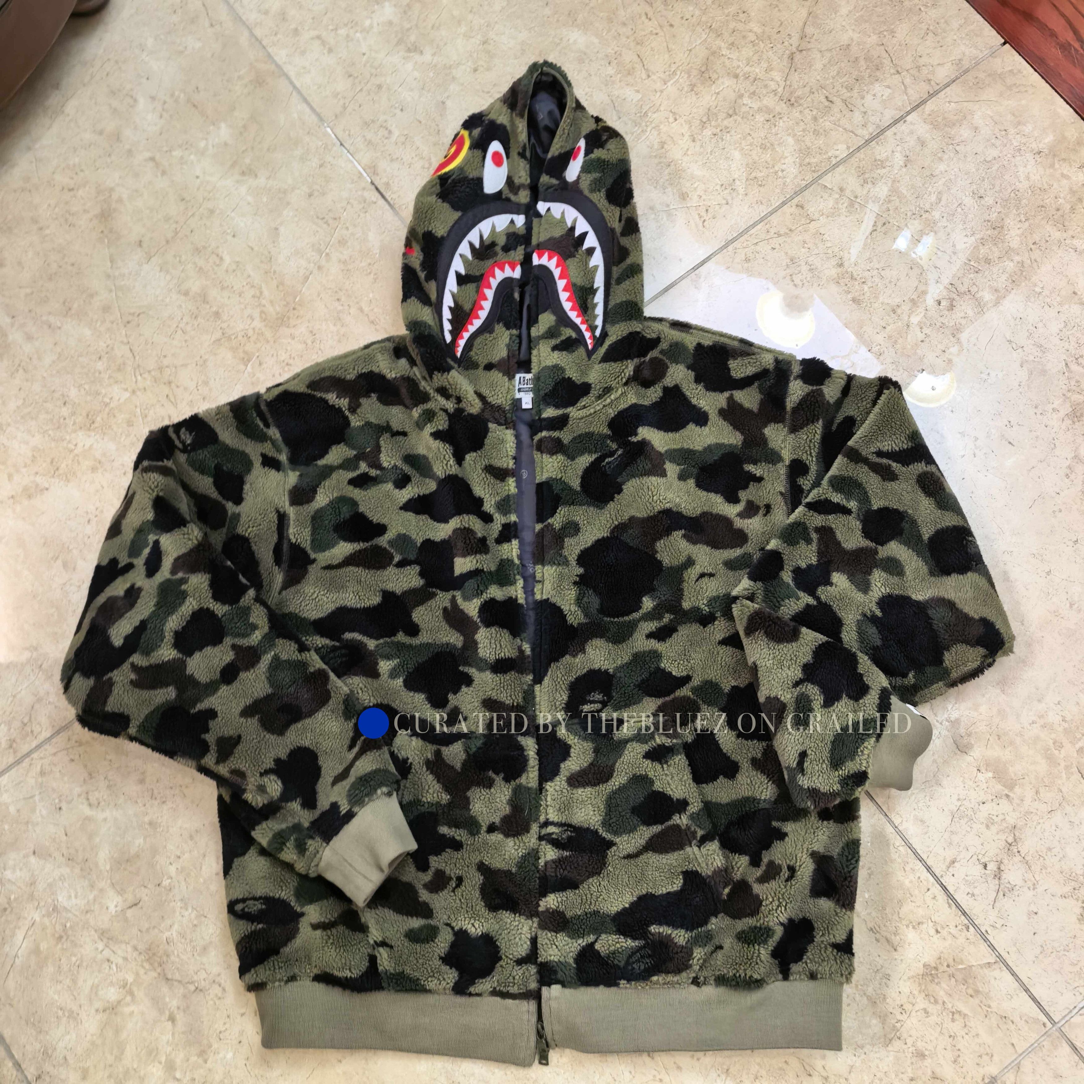Bape Camo Shark Fleece Hoodie in Green Size US XL / EU 56 / 4 - 1 Thumbnail
