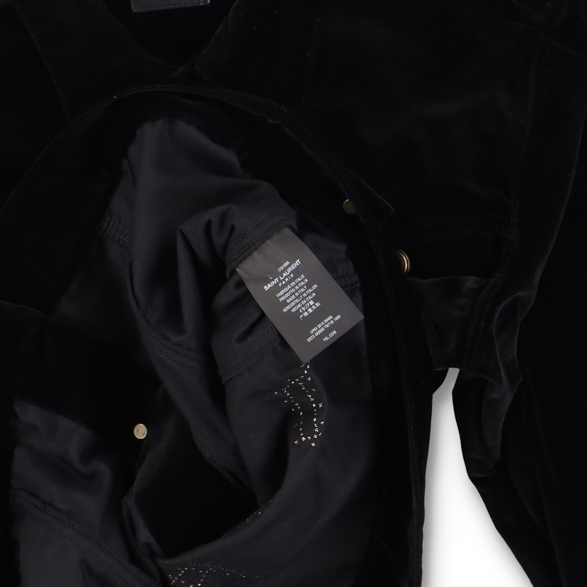 Saint Laurent Paris Black Studded Music Note Velvet Trucker Jacket Size US L / EU 52-54 / 3 - 5 Thumbnail