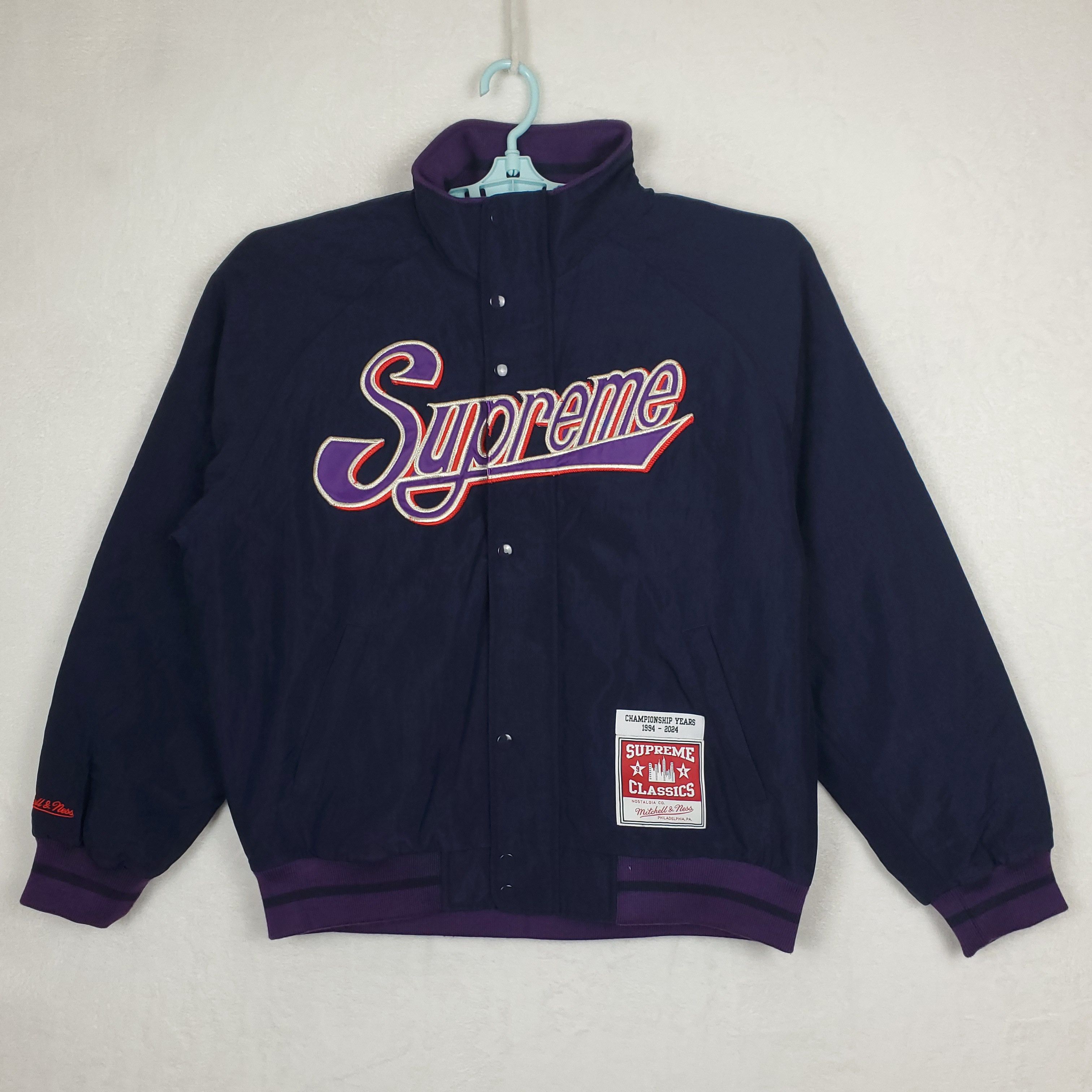 Mitchell & Ness × Supreme Supreme x Mitchell & Ness Large Jacket Navy Nylon New Size US L / EU 52-54 / 3 - 2 Thumbnail