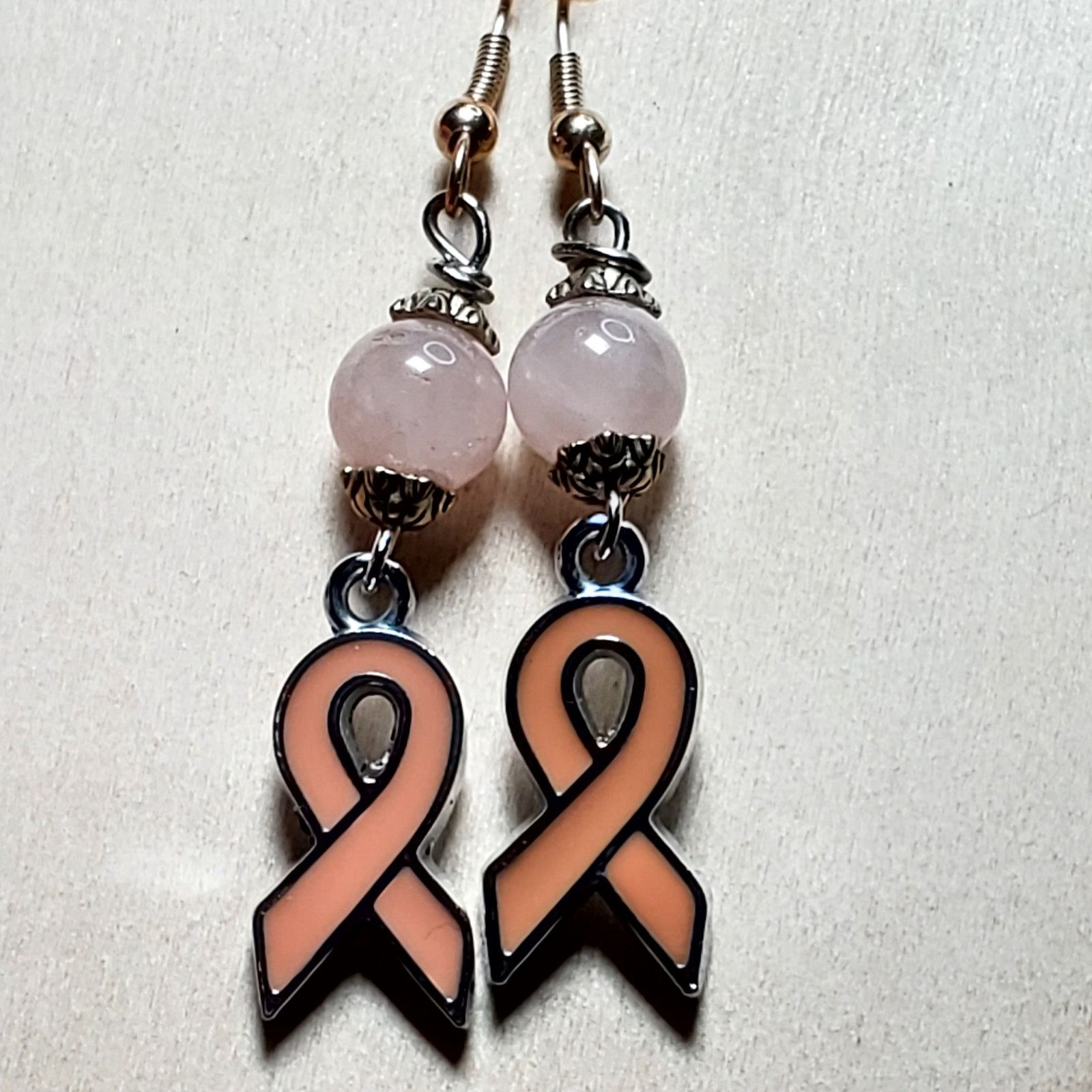Other Rose Quartz Breast Cancer Awareness Earring Dangle 2" Size ONE SIZE - 5 Thumbnail
