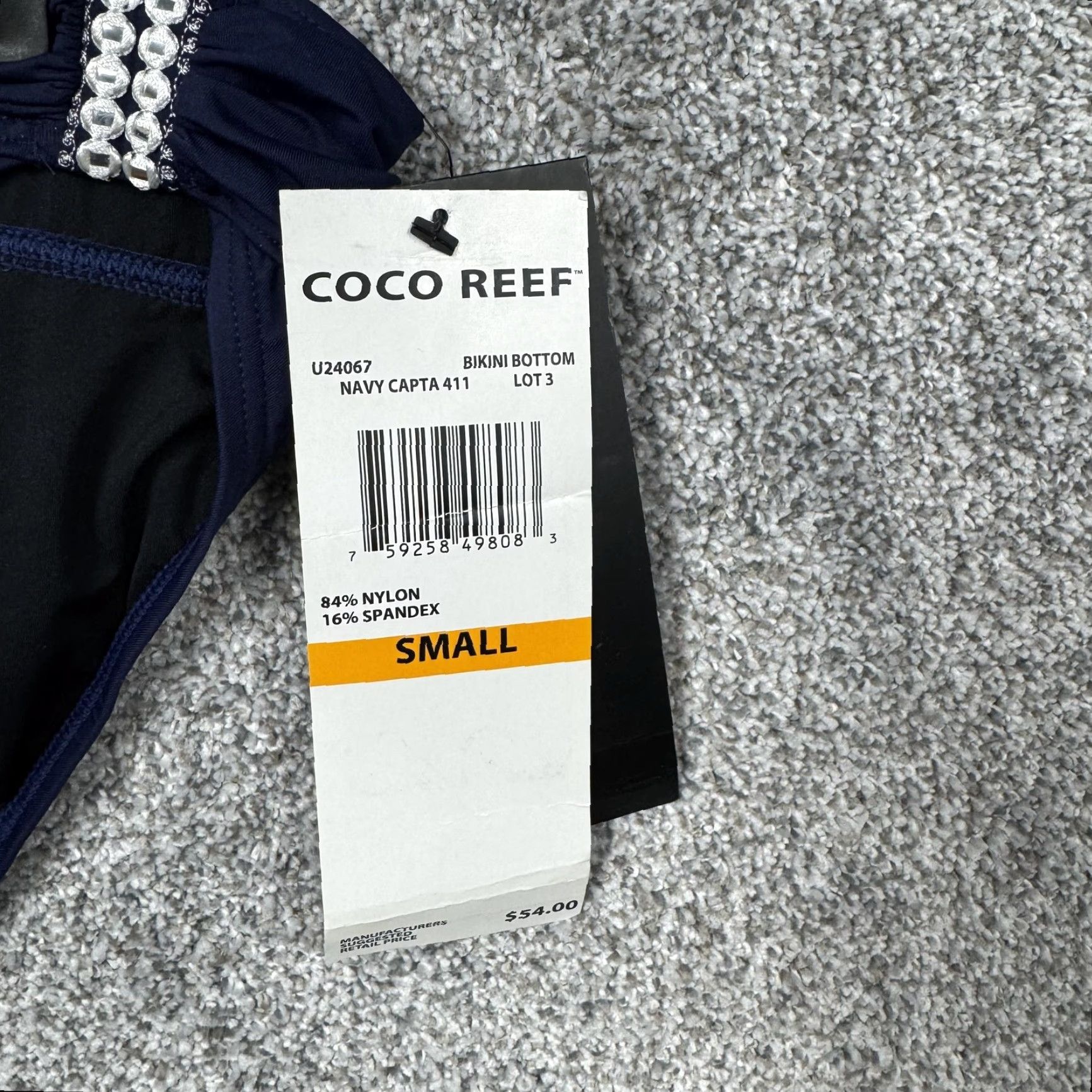 Vintage Coco Reef Bikini Bottom Small Navy Ruched Embroidered Luxury Boho Resort Swimsuit Bottom Womens S Navy Embroidered Size 28" / US 6 / IT 42 - 2 Thumbnail