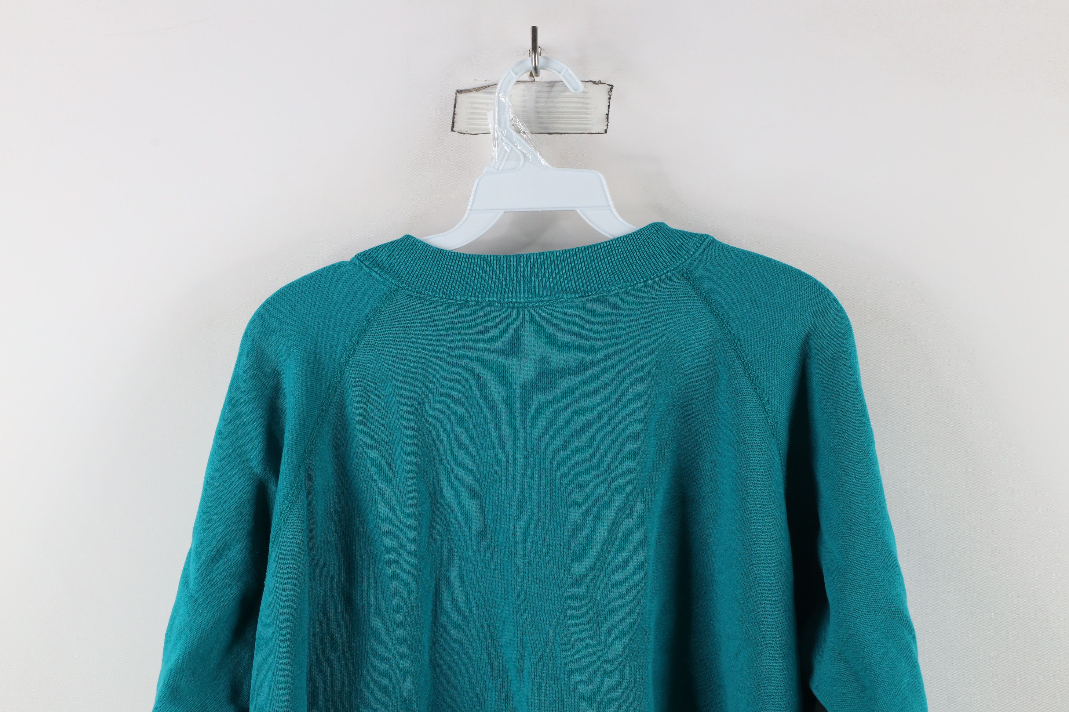 Vintage Vintage 90s Streetwear Blank Crewneck Sweatshirt Teal USA Size XL / US 12-14 / IT 48-50 - 13 Thumbnail