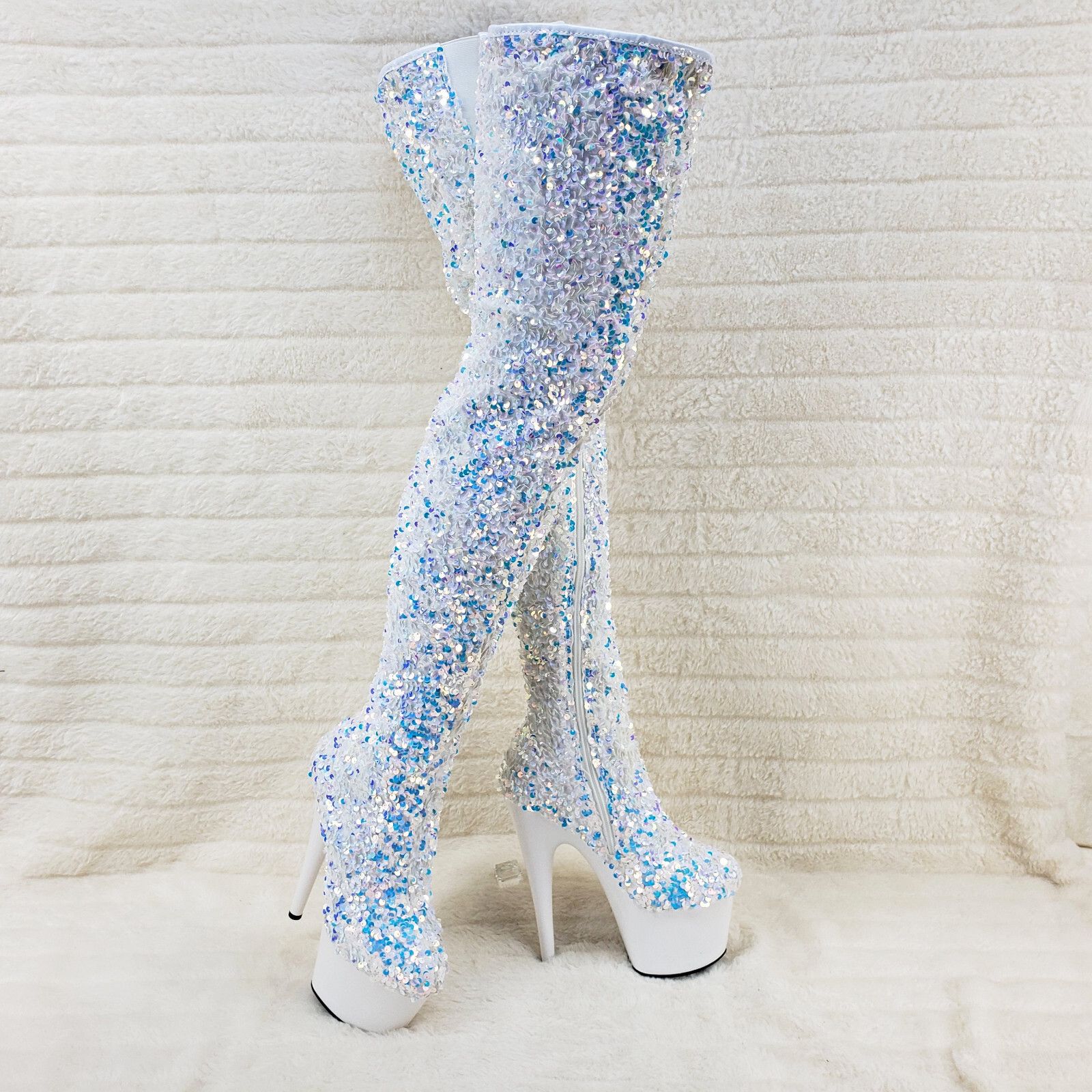 Other Adore 3020 White Multi Sequin High Heel Platform Thigh High Size US 6 / IT 36 - 8 Thumbnail