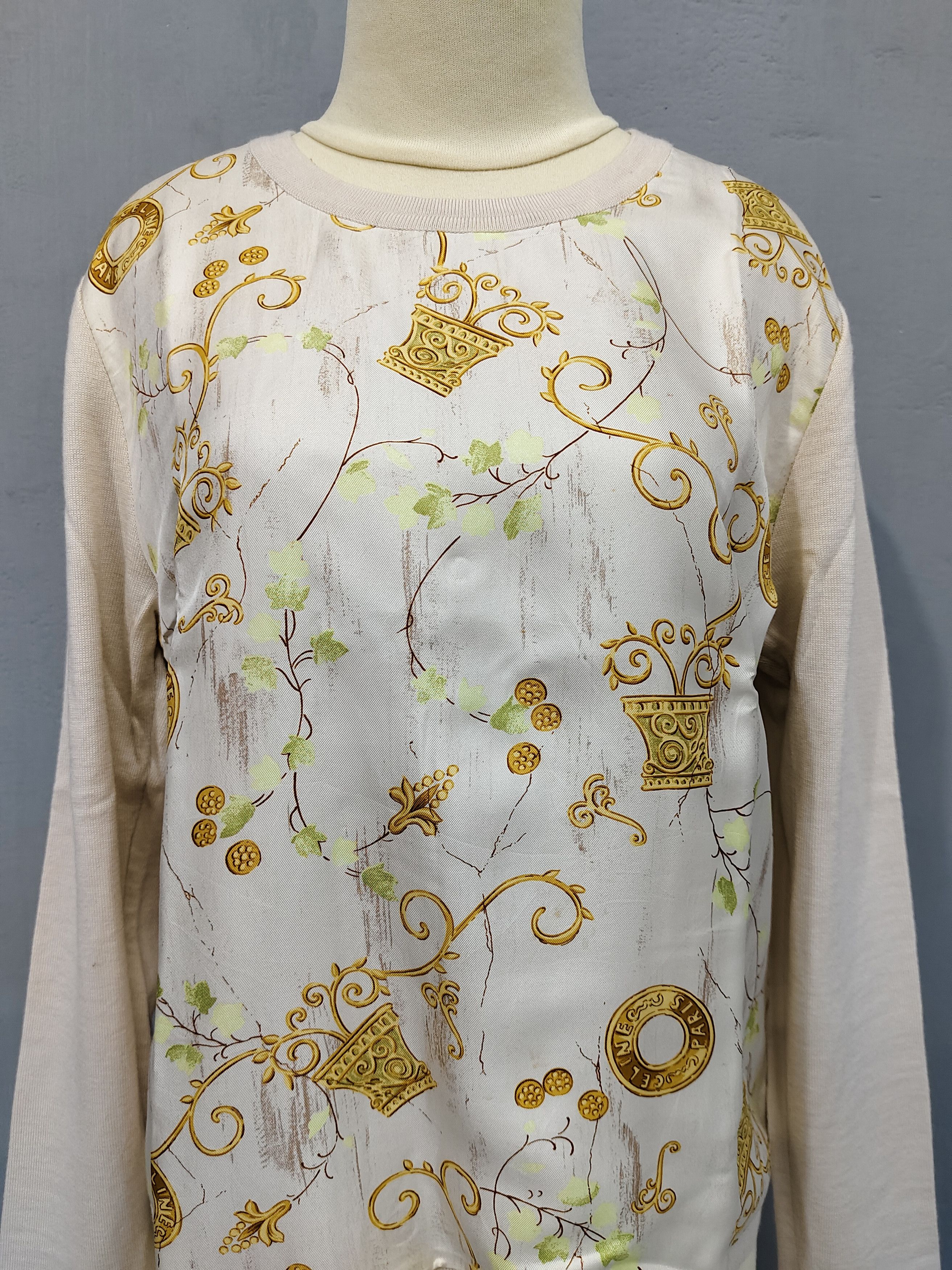 Celine 00s Celine- Silk Panel Baroque Classical Print Knit Top Size M / US 6-8 / IT 42-44 - 9 Thumbnail