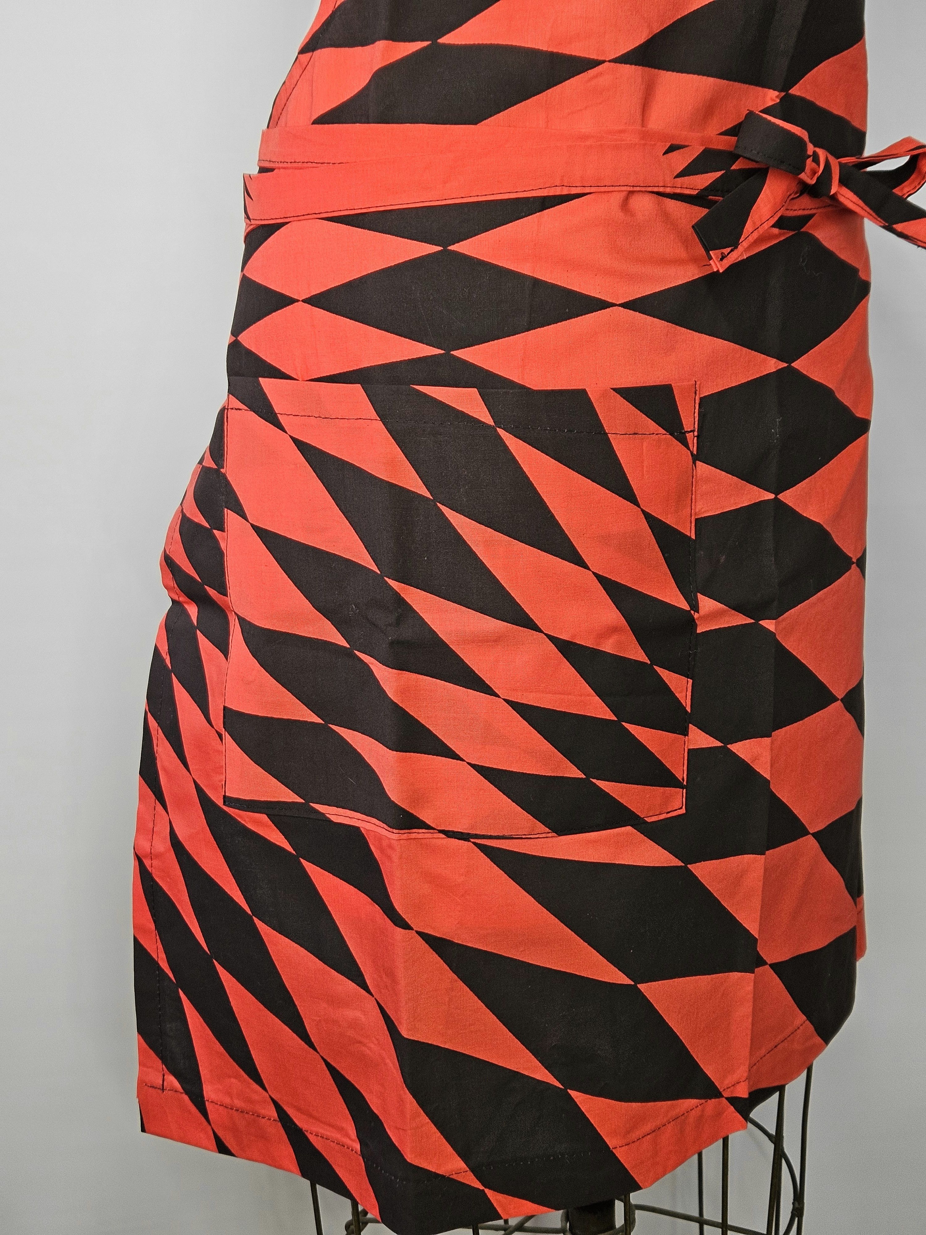 Handmade Apron Unisex M/L Black Red Diamond Pocket Extra Long Ties Size ONE SIZE - 5 Thumbnail
