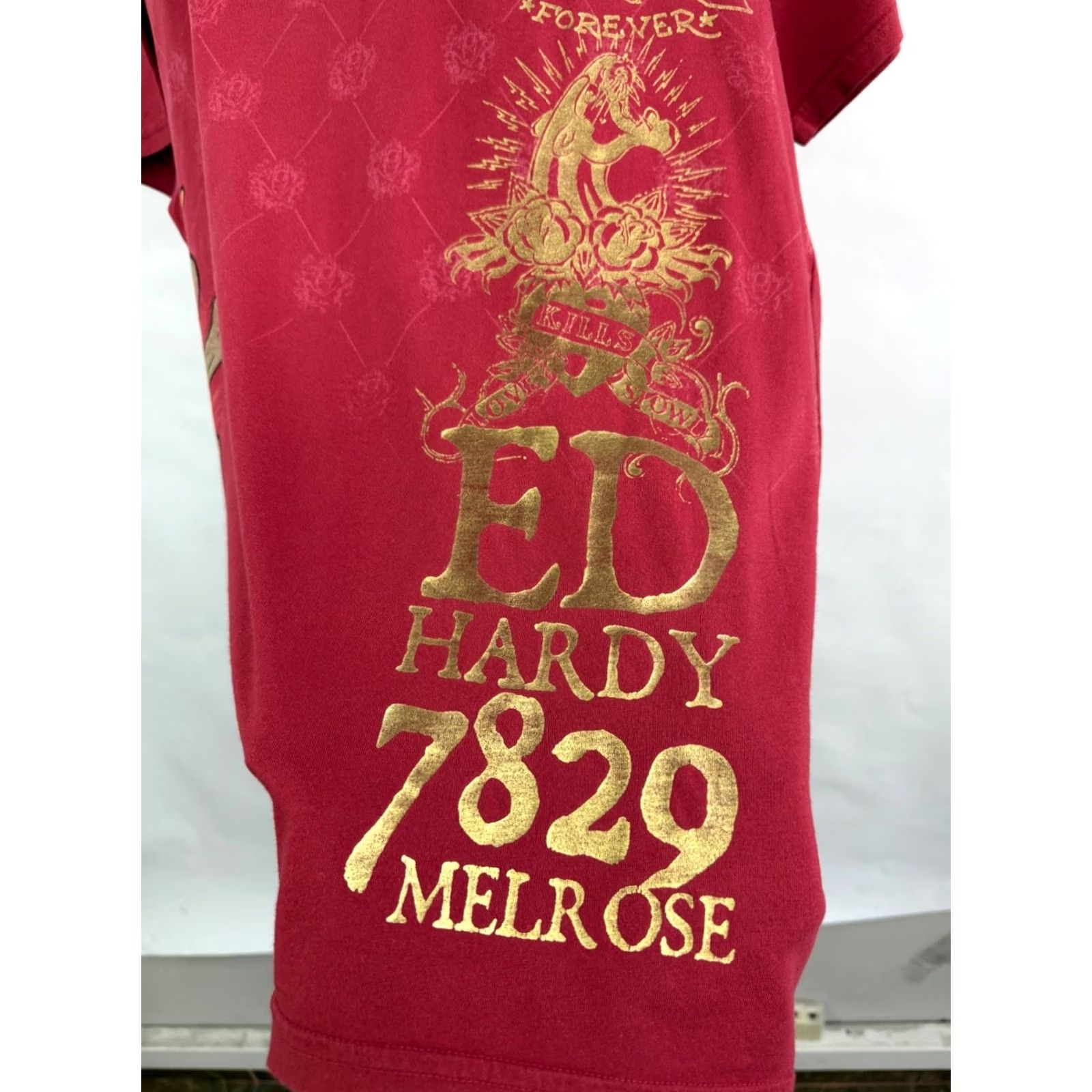 Ed Hardy VINTAGE ED Hardy T-Shirt Men L Red Retro 7829 Christian Audigier USA Sleeve Short Crew Neck cotton Size US L / EU 52-54 / 3 - 7 Thumbnail