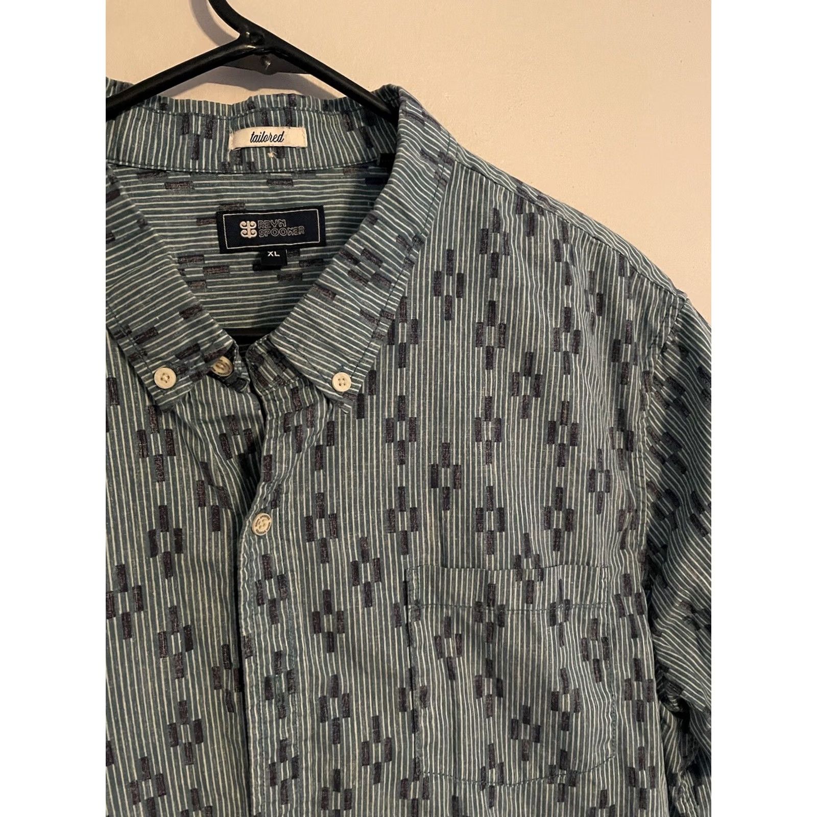 Reyn Spooner Reyn Spooner Hawaiian Shirt Cotton Green Geometric Button Up S/S Men's XLarge Size US XL / EU 56 / 4 - 2 Thumbnail