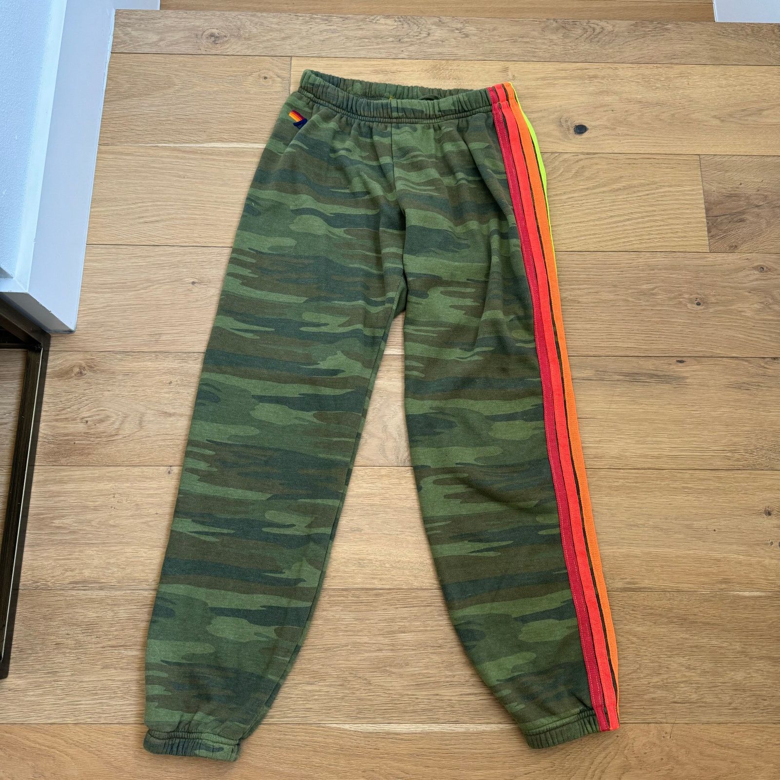 image of Aviator Nation 5 Stripe Sweatpants - Camo Medium in Green, Women's (Size 26)