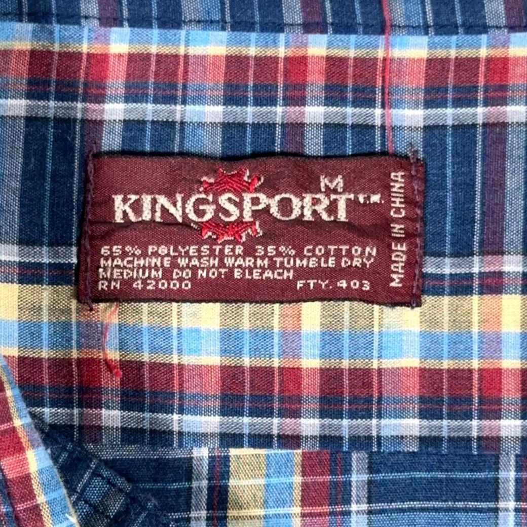 Rainbow VINTAGE Kingsport Shirt Adult MEDIUM Blue Plaid Button-Down 80s Size US M / EU 48-50 / 2 - 4 Thumbnail