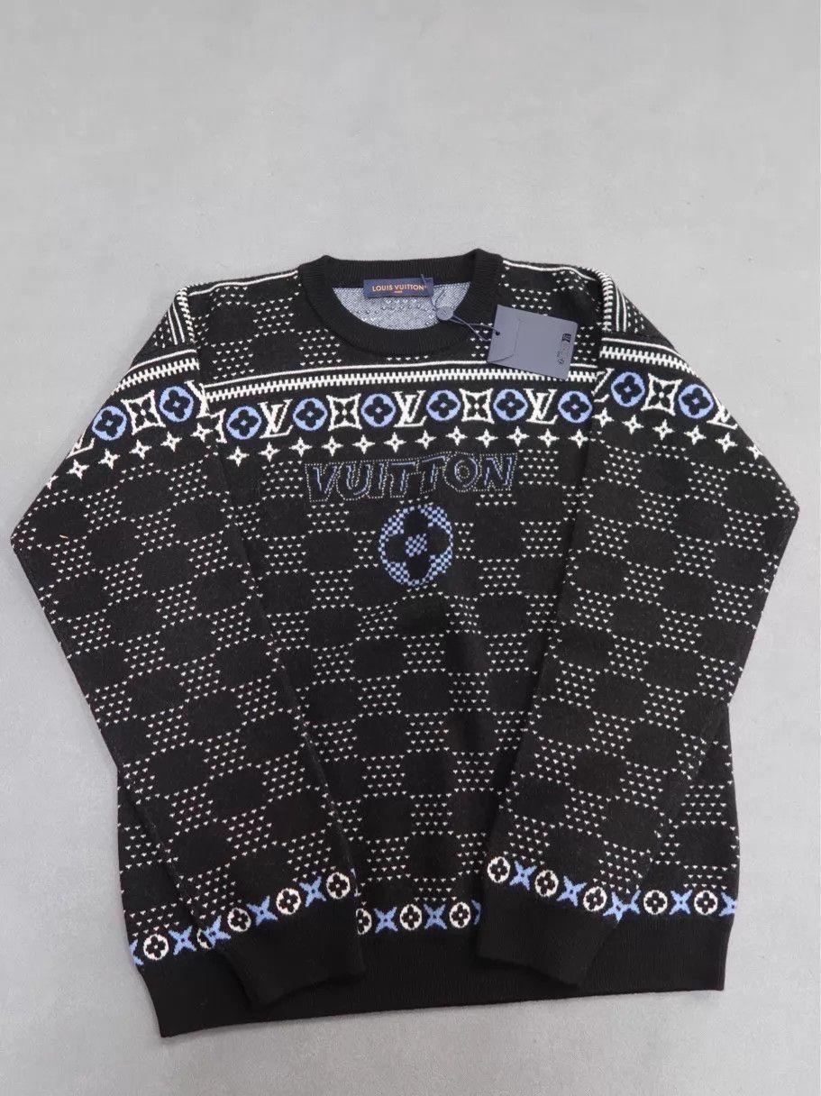 Louis Vuitton LV SKI SS25 Wool Sweater Damier Intarsia Black Navy Ribbed Size US XL / EU 56 / 4 - 1 Thumbnail